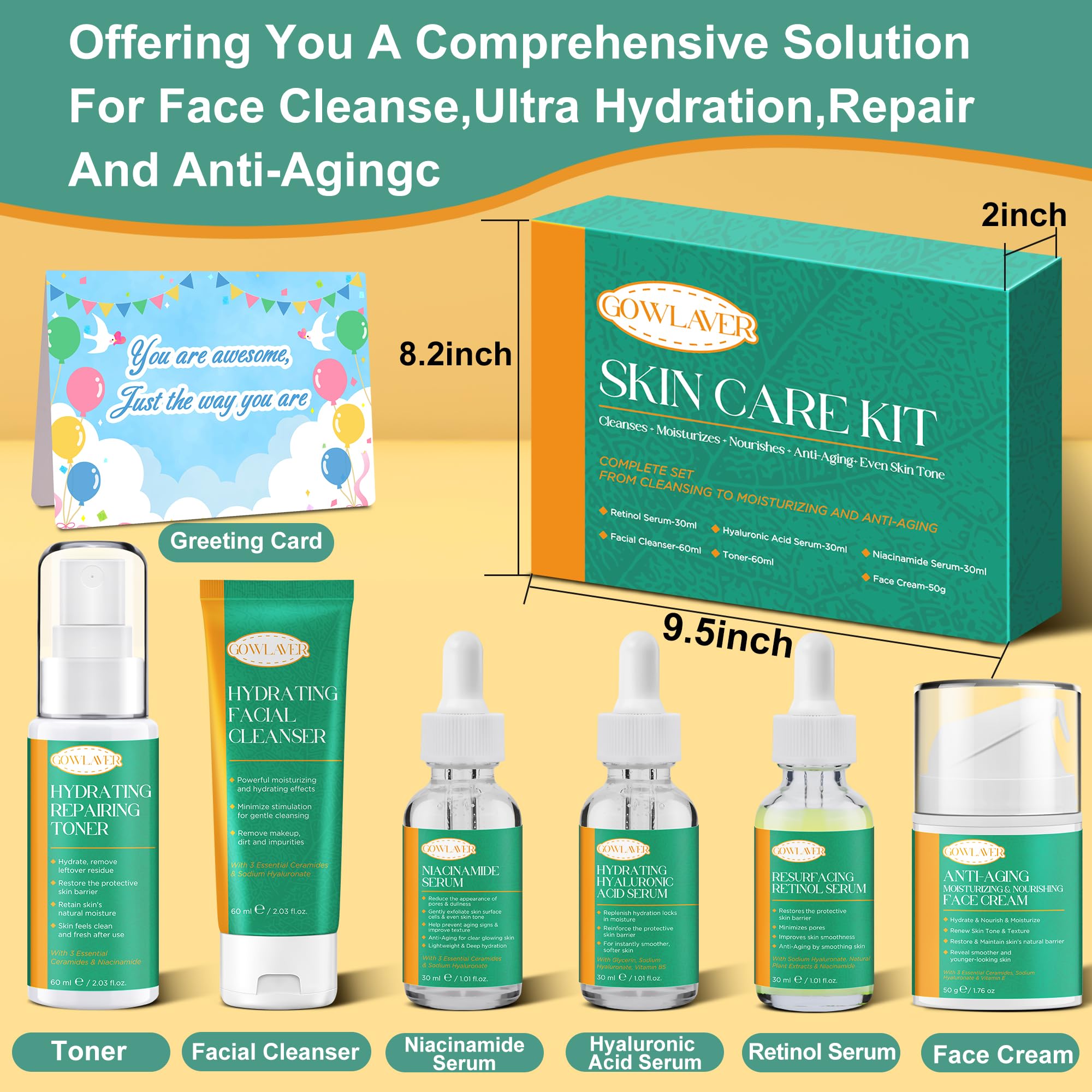 Best Anti-Aging Skincare Set for Women & Teens - Niacinamide Retinol Serum, Hyaluronic Acid Face Serum - Complete Facial Care Routine Kit - Perfect Christmas Gift for Her - Ideal for Daily Use & Special Occasions