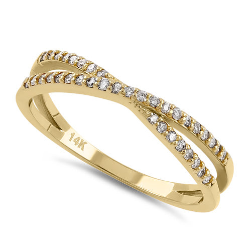 14K Yellow Gold Thin X Crossover Diamond Ring for Women - Elegant Stackable Wedding Band, Anniversary Gift, Everyday Jewelry for Special Occasions
