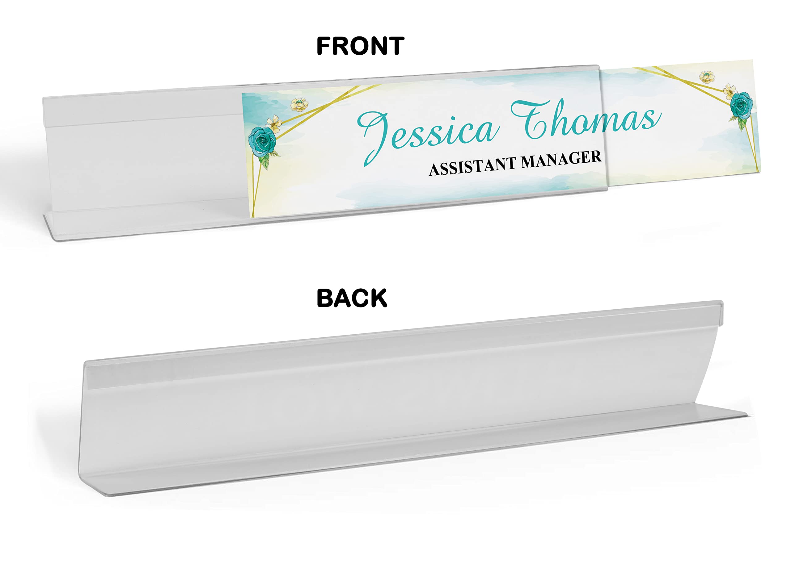 Custom Acrylic Desk Name Plate with Watercolor Flowers - Personalized Office Name Sign (2x8 Inches) - Perfect for Workstations, Gifts & Professional Spaces