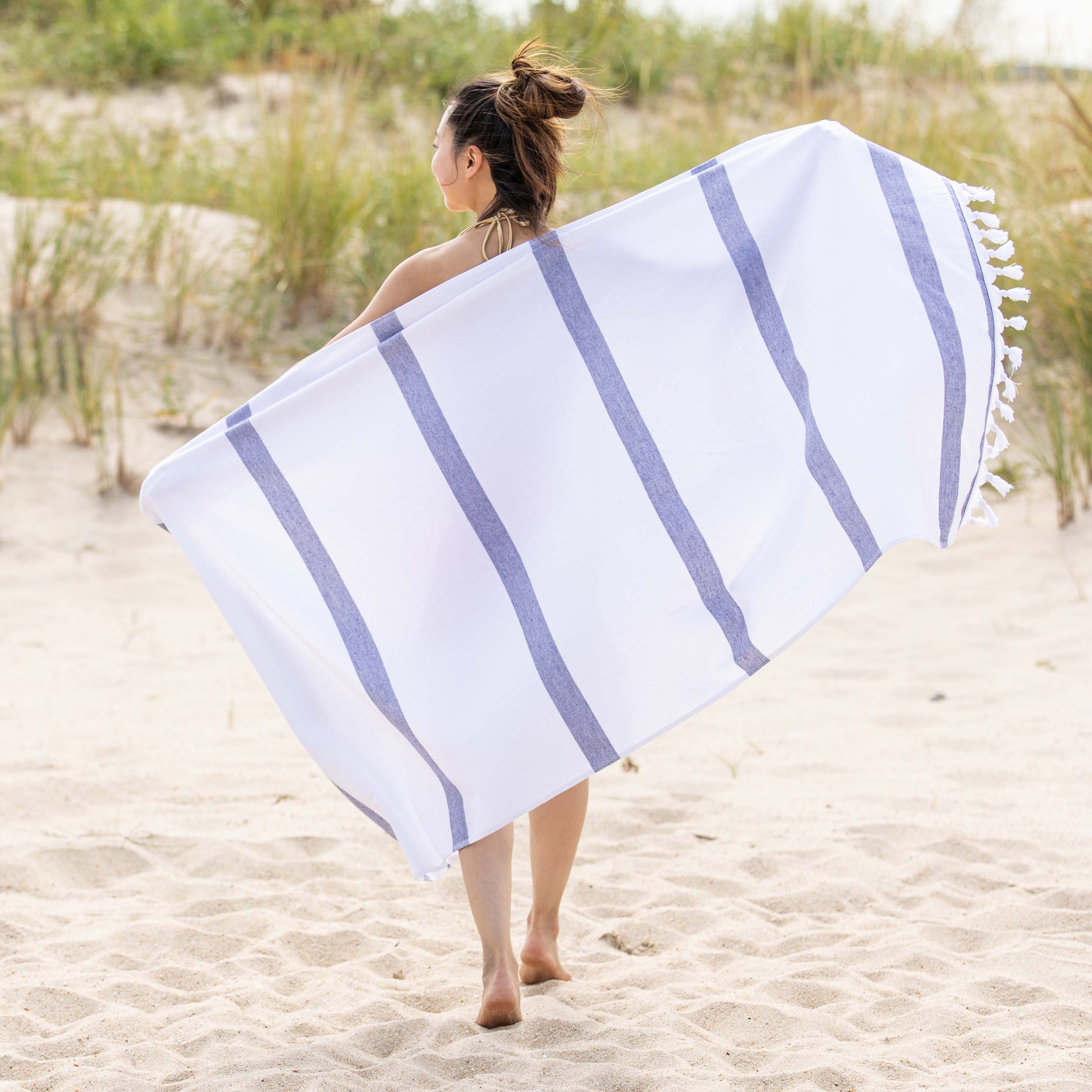 Premium Tropical Cabana Stripe Fouta Beach Towel Set - 2 Piece Quick Dry Bath Towels with Decorative Tassels | Perfect for Pool, Beach, Vacation & Spa Days