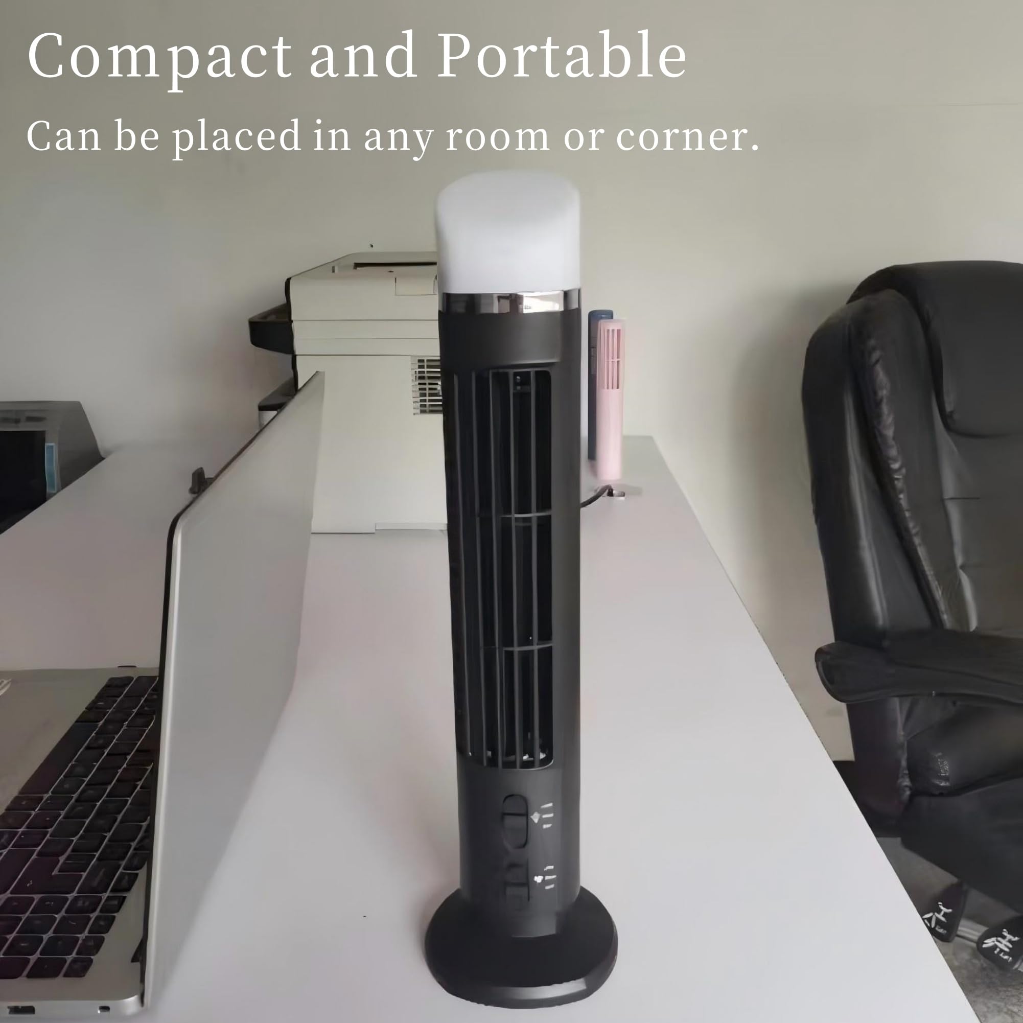 Bladeless Tower Fan with LED Light - 36 Inch Floor Standing Cooling Fan for Home, Bedroom & Office - Quiet & Energy Efficient Air Circulator - Perfect for Summer, Indoor Use & Small Spaces (Black)
