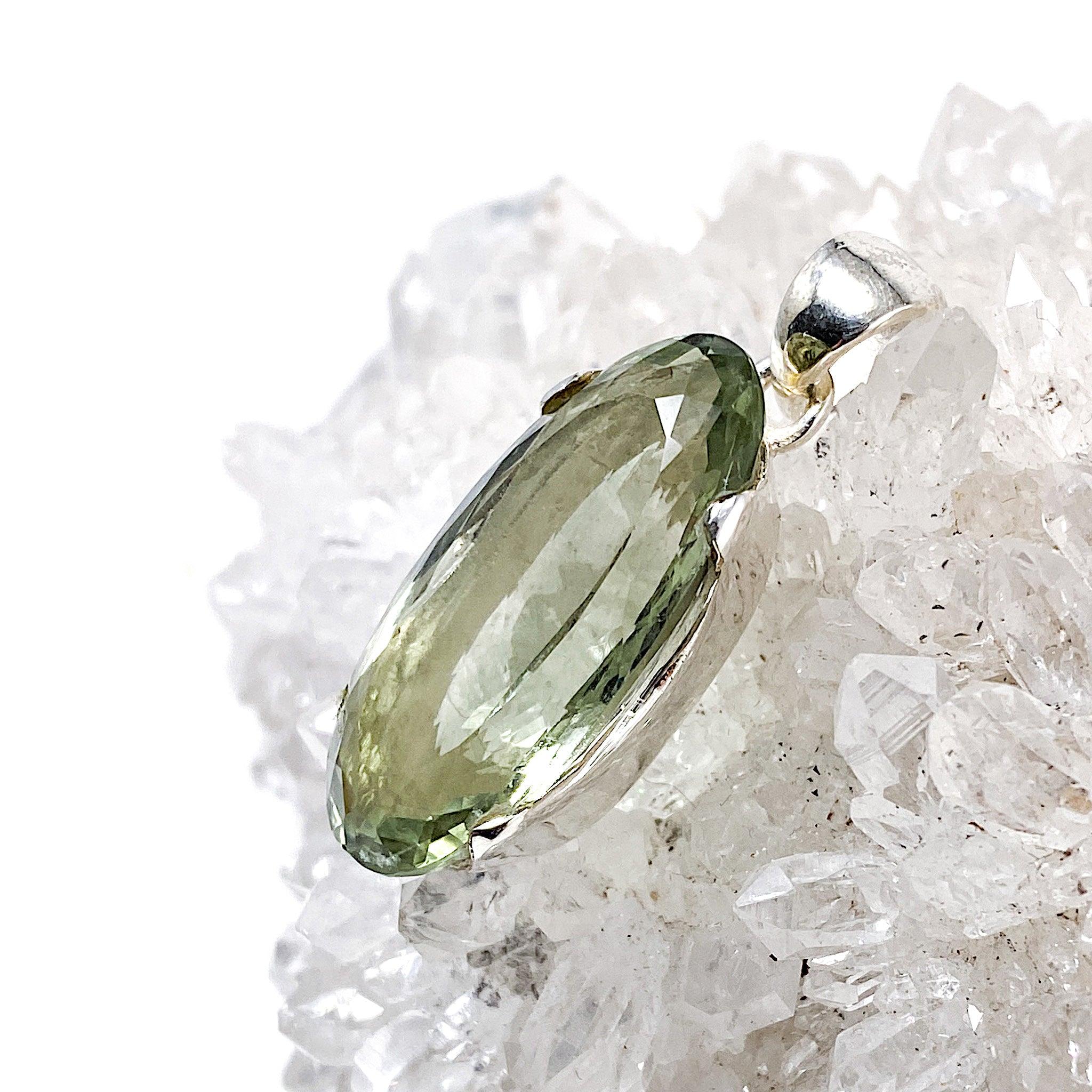 Prasiolite (Green Amethyst) Oval Faceted Pendant Necklace KPGJ2156 - Elegant Jewelry for Women, Gift for Her, Wedding, Party & Special Occasions