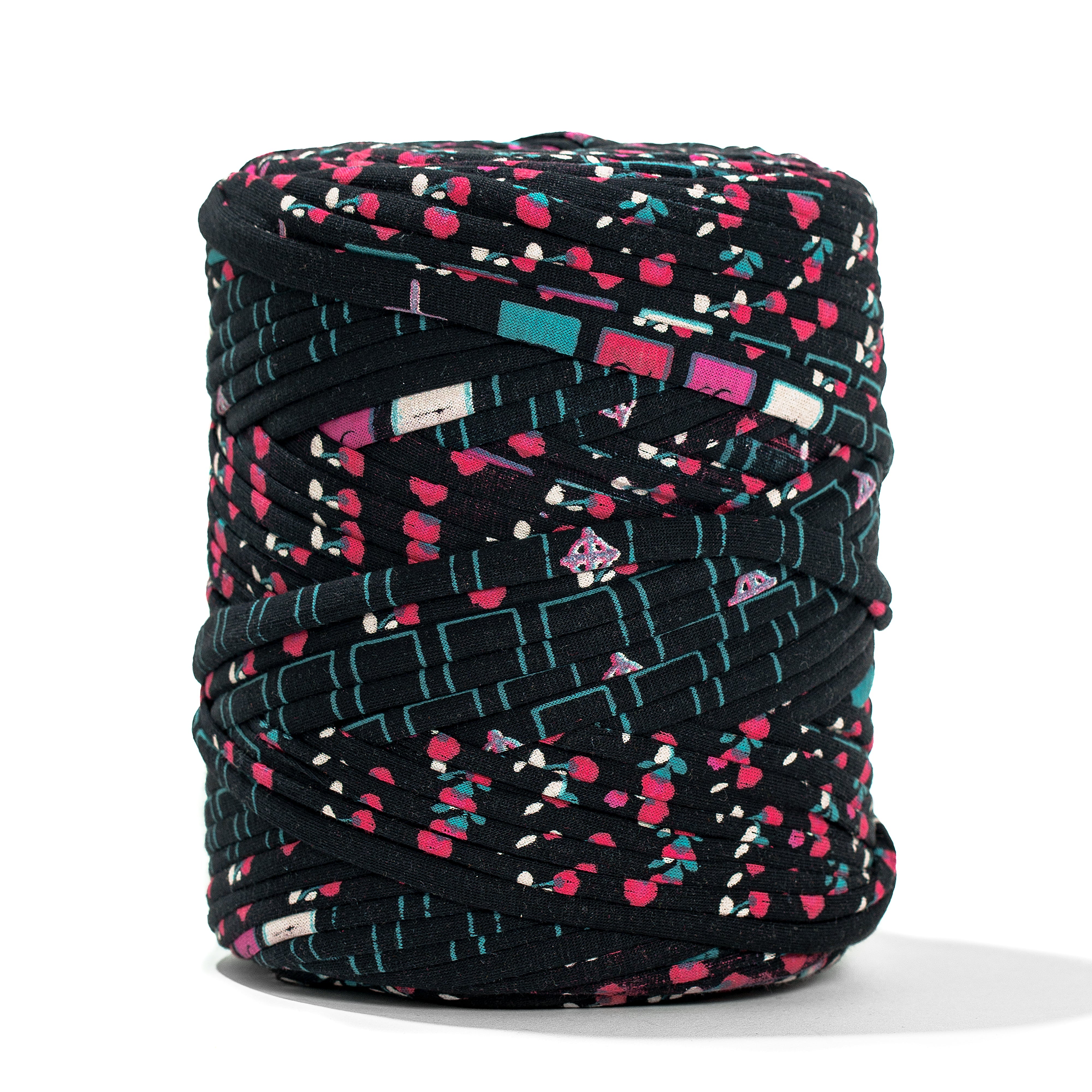 Eco-Friendly Printed Recycled T-Shirt Fabric Yarn - Cosmic Carnival Design for Knitting, Crochet & DIY Crafts - Perfect for Sustainable Fashion Projects