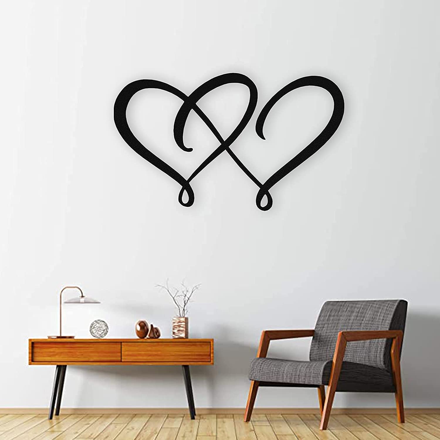 Personalized Metal Double Heart Wall Art - Love Sign Home Decor for Bedroom, Living Room & Wedding - Handmade Metal Wall Hanging Ornament - Perfect for Anniversary, Valentine's Day & Housewarming Gifts