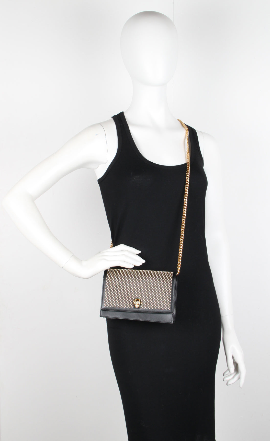 Gothic Skull Mini Crossbody Bag with Studded Details in Black & Gold - Perfect for Halloween, Parties, and Punk Fashion Accessories