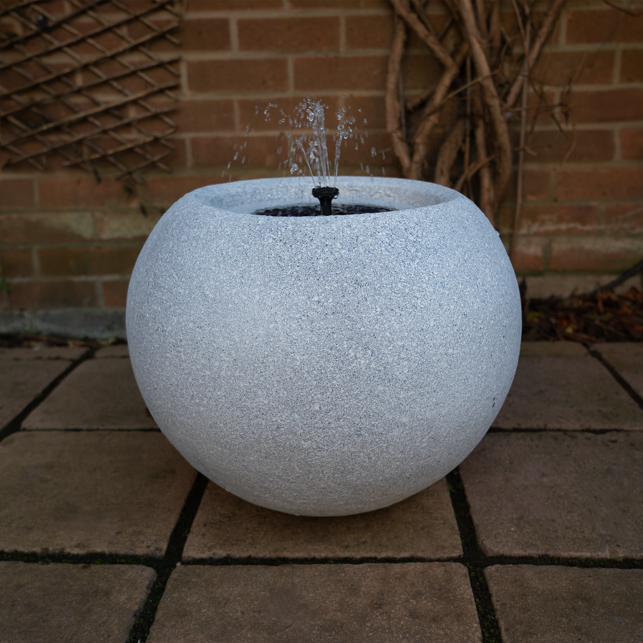 Solar-Powered Round Stone Water Fountain with LED Light - Light Grey Outdoor Garden Decor for Patio, Yard, and Landscape