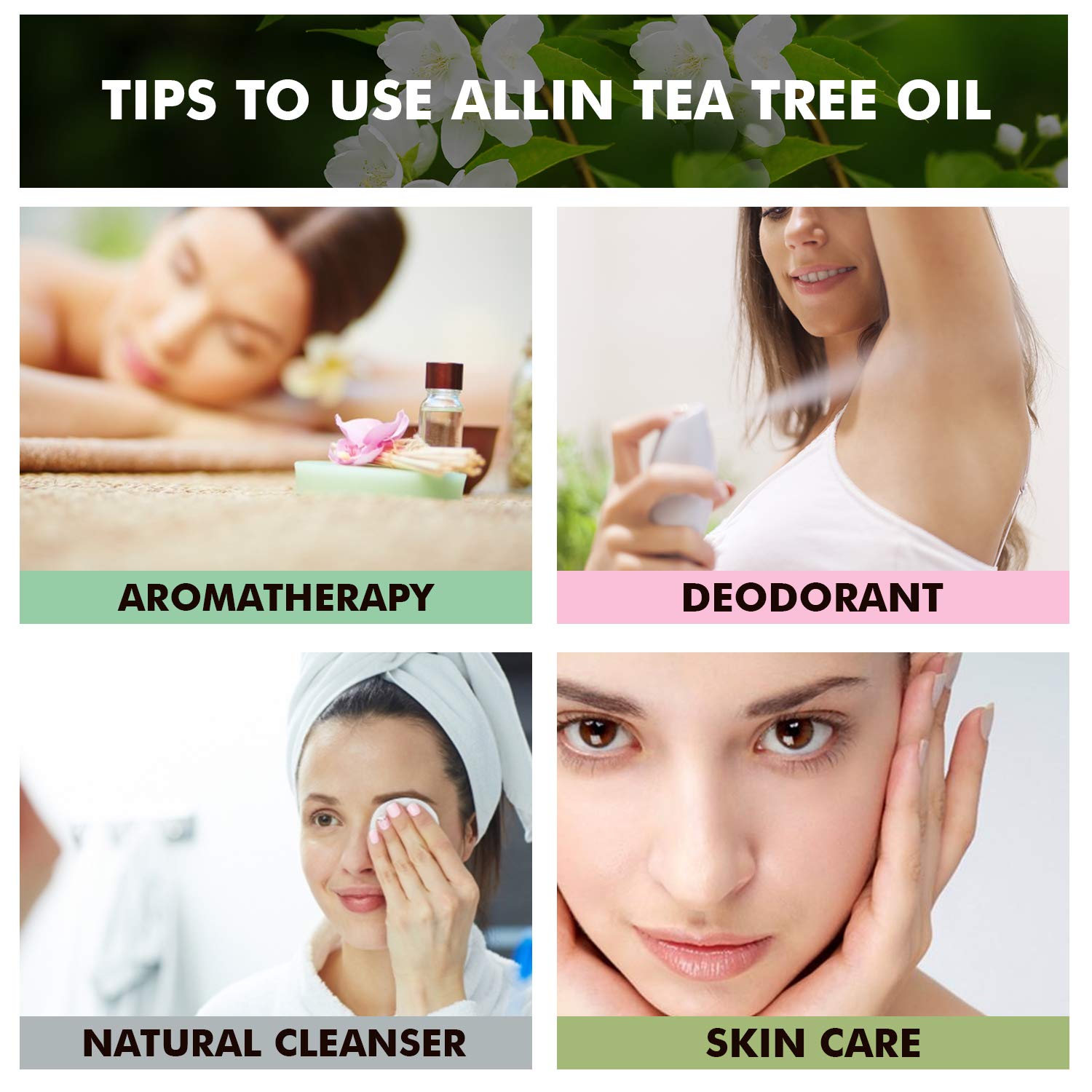 Pure Tea Tree Essential Oil 15ml - Undiluted, Therapeutic Grade for Healthy Skin, Hair & Face | Aromatherapy, Acne Treatment & DIY Beauty | Allin Exporters