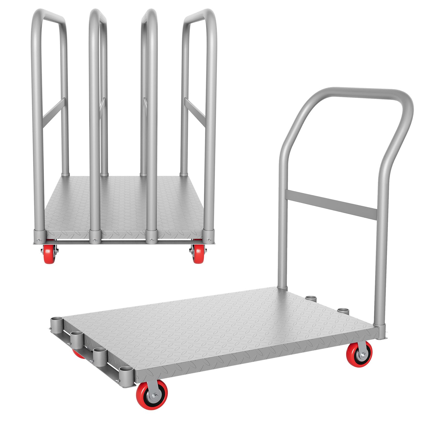 GARVEE 2-in-1 Heavy Duty Steel Panel Truck Cart - 2000 lbs Capacity Platform Cart with Swivel Casters & 4 Side Handrails - Flat Bed Utility Cart for Garage, Home, Warehouse, Construction Site - Perfect for Moving Lumber, Drywall, and Heavy Equipment