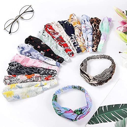 FAMEZA 12 Pcs Boho Headbands for Women - Knotted Elastic Head Wraps with Floral Print, Criss Cross Hair Accessories for Girls & Women | Perfect for Yoga, Beach, Festival & Everyday Wear