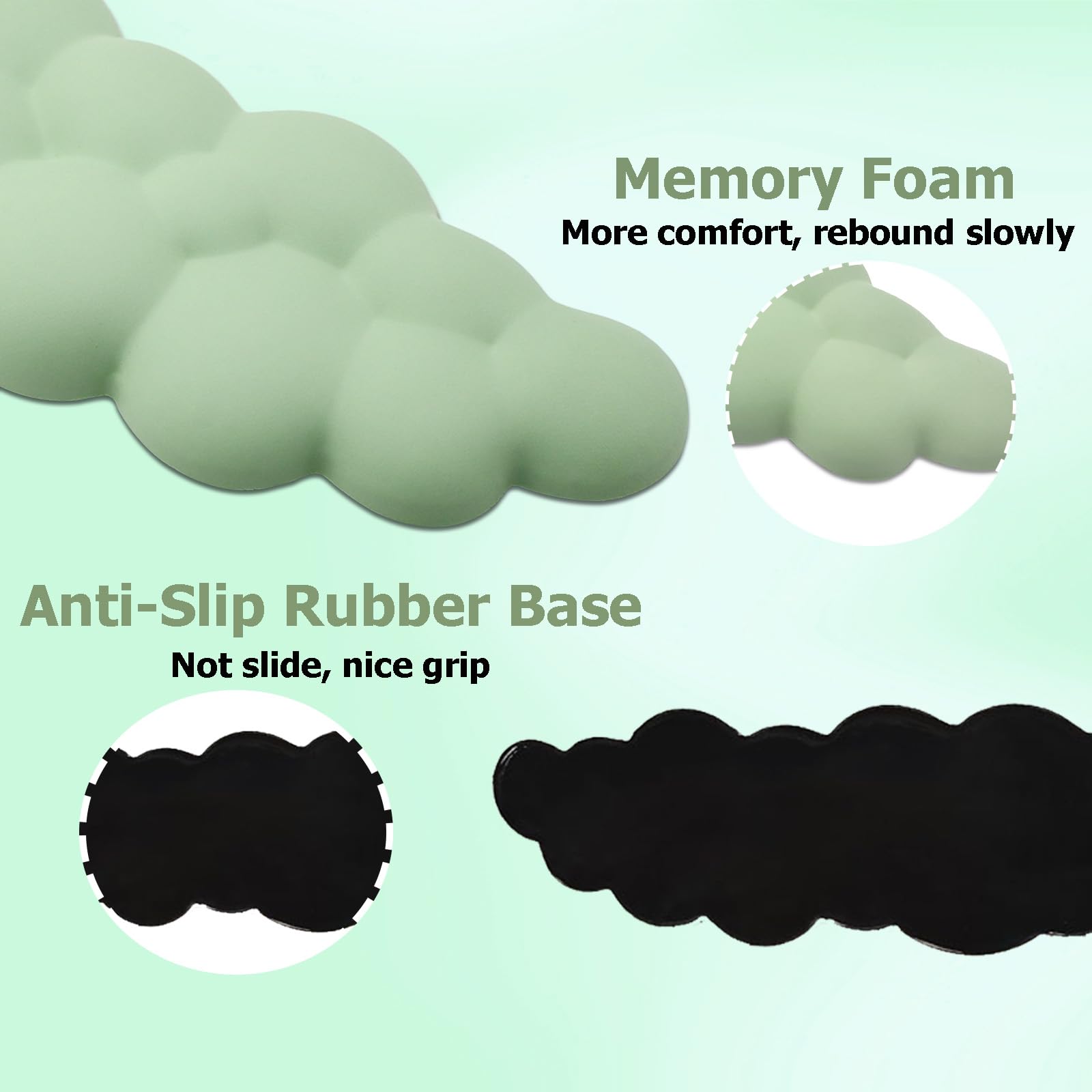 Ergonomic Keyboard Wrist Rest - PU Leather Memory Foam Cloud Pad for Pain Relief, Gaming, Office, Laptop, and Typing, Pastel Green - Ideal for Home, Work, and Travel Use