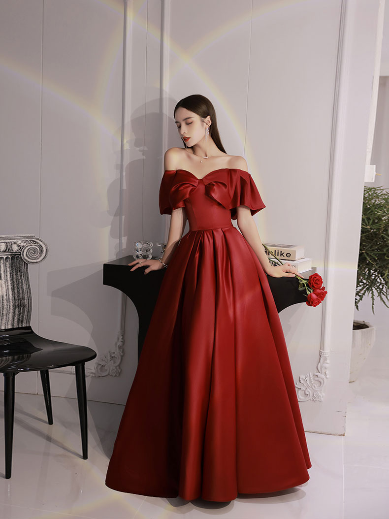Elegant Burgundy Satin A-Line Long Prom Dress for Women | Formal Evening Gown for Homecoming, Wedding Guest, and Special Occasions