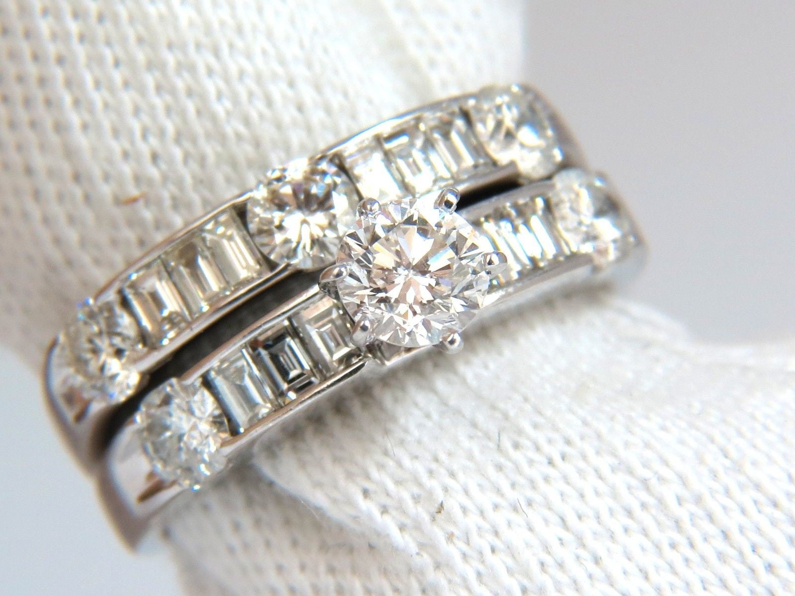 1.50CT Natural Diamonds Baguette & Round Cut Matching Engagement and Wedding Band Ring Set - Perfect for Proposals, Anniversaries, and Bridal Jewelry