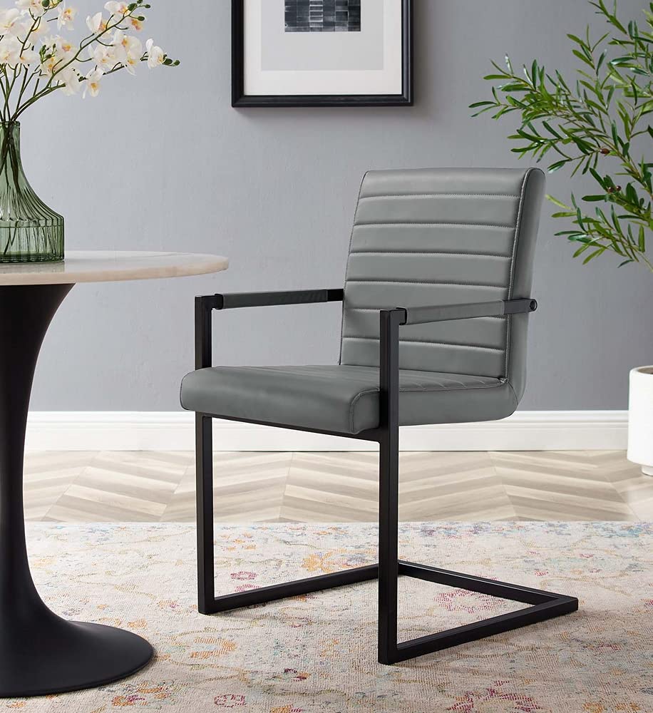 Modway Savoy Vegan Leather Dining Chairs Set of 2 - Gray Modern Upholstered Kitchen Chairs for Dining Room, Breakfast Nook & Small Space