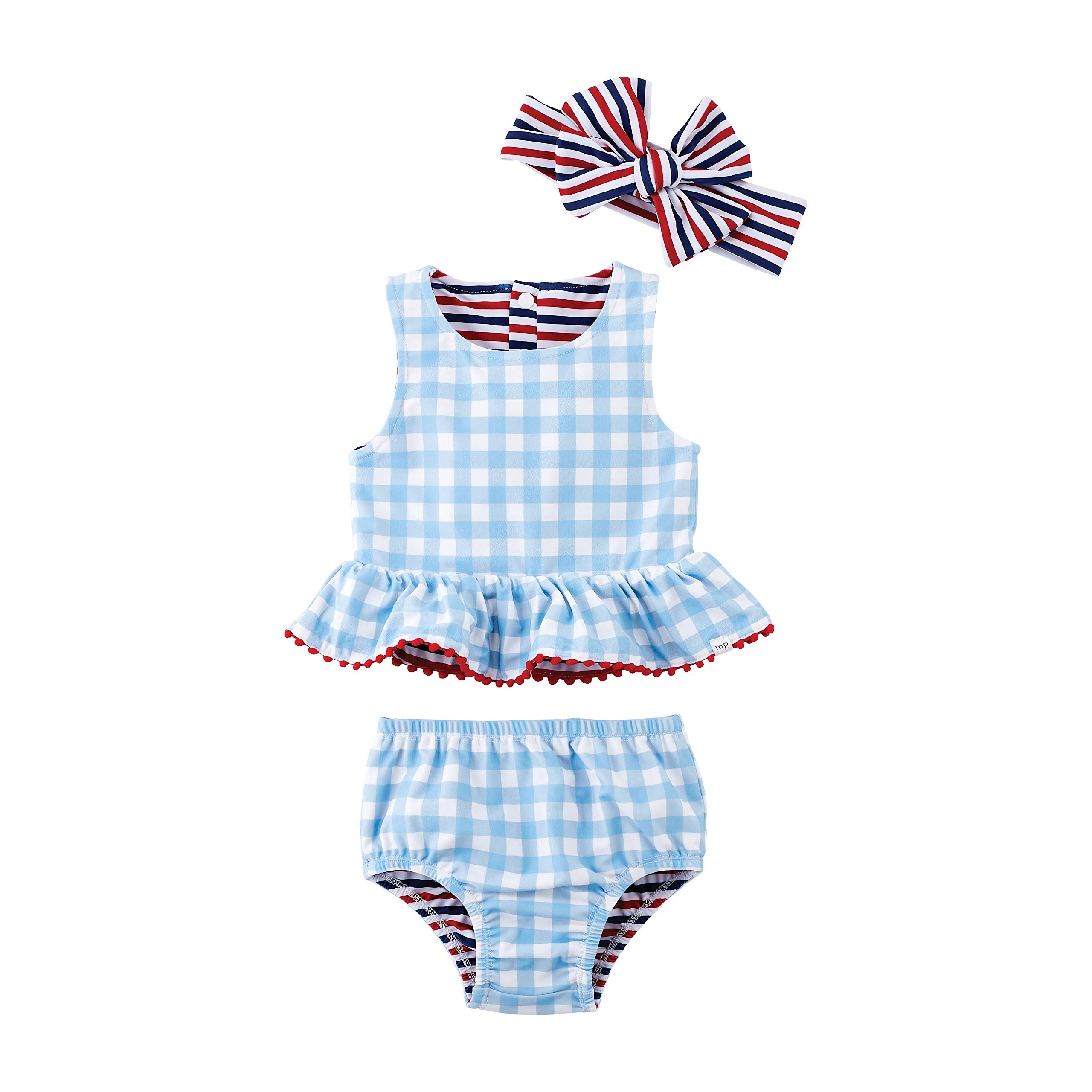 Mud Pie Girls Reversible Swimsuit & Headband Set - Cute 2-Piece Swimwear for Toddler & Kids - Perfect for Beach, Pool & Summer Vacations