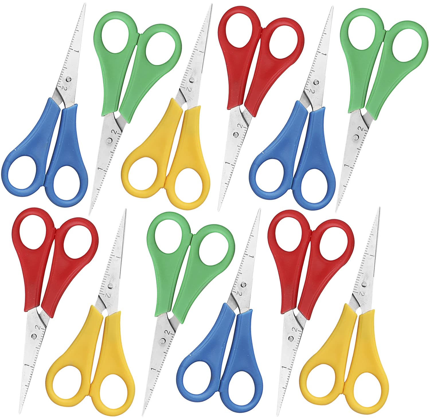 12-Pack Kids Scissors Set - Pointed Tip, Left & Right Handed, Assorted Colors for School, Crafts & Art Projects | Safe & Durable for Classroom, Homework & DIY Activities