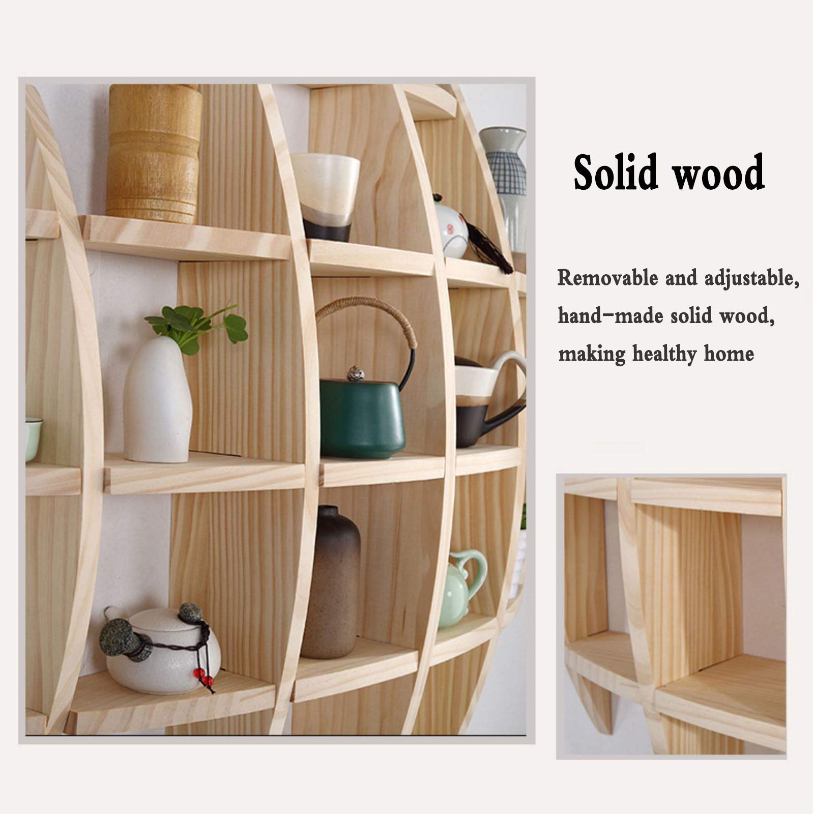 Round Wooden Wall Shelf for Collectibles & Home Decor - Display Antiques, Jade, Tea Sets & More (15x15cm) - Perfect for Living Room, Bedroom & Office Display