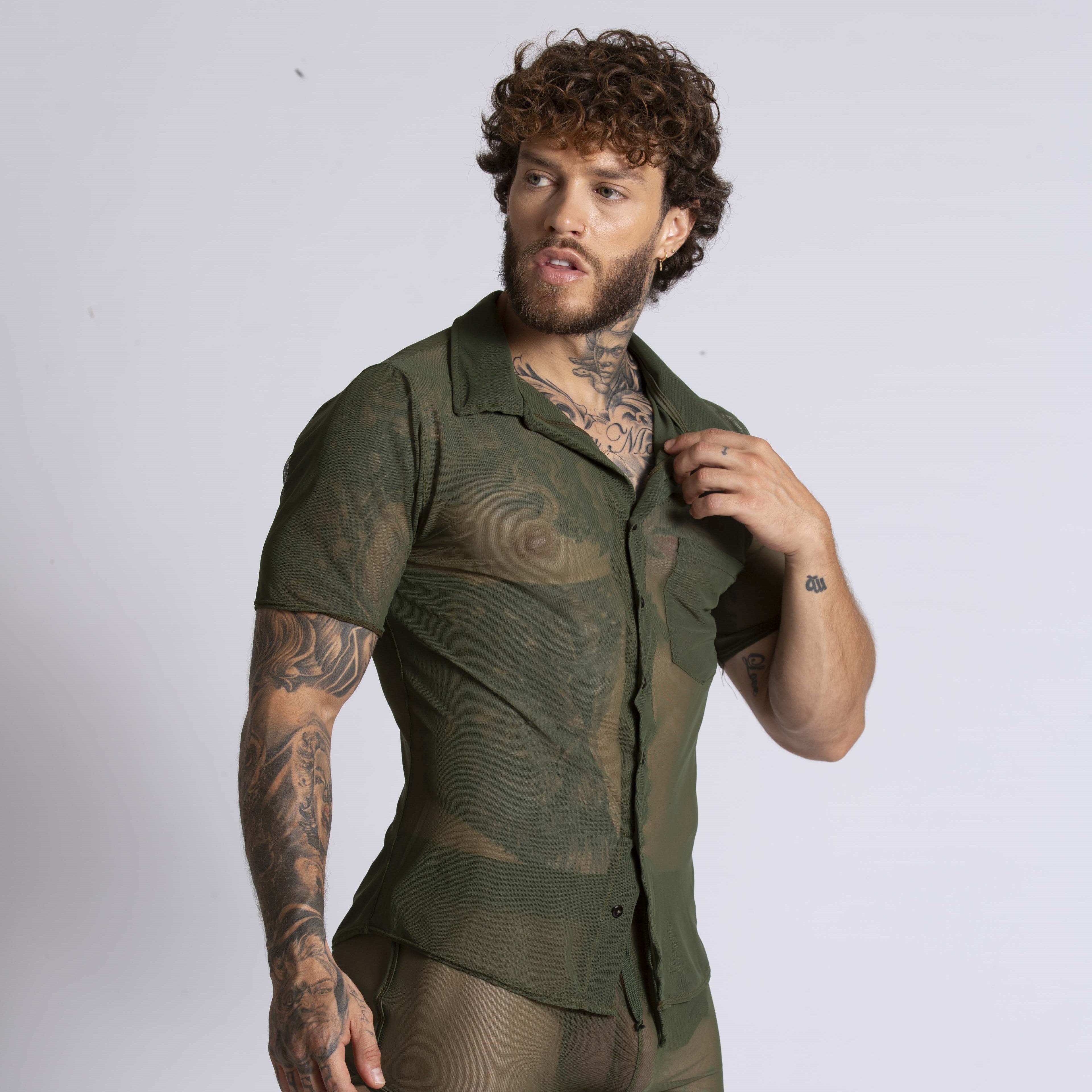 Gigo Bahia Men's Short Sleeve Mesh Shirt - Breathable Green Athletic Top for Running, Gym & Outdoor Activities