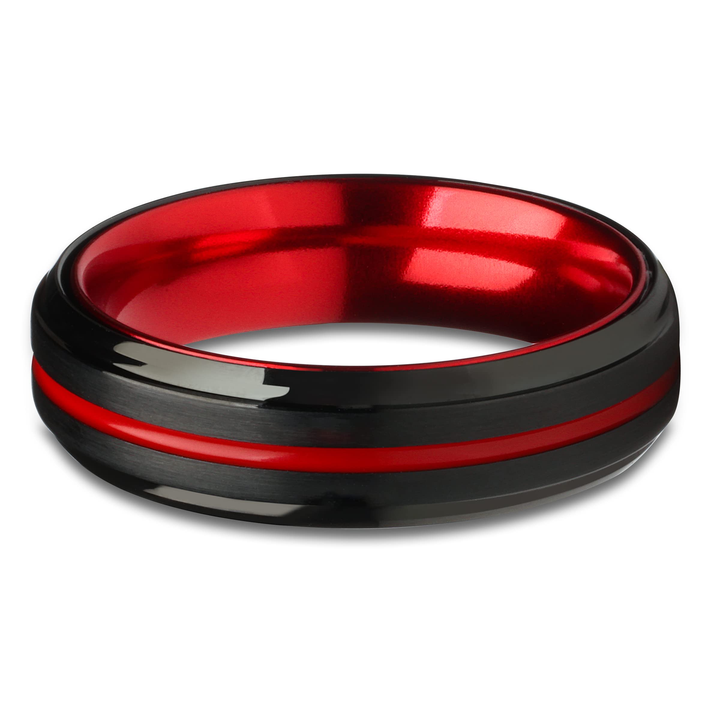 6mm Red Tungsten Wedding Band for Men & Women - Durable Black Tungsten Engagement Ring - Perfect for Weddings, Anniversaries & Everyday Wear