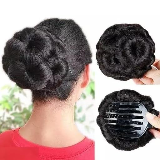 Fashion Alley Clip-In Synthetic Hair Extensions for Girls - 1PC Black Fake Hair Bun Updo Accessories | Easy Bun Maker for Parties, Weddings & Everyday Styling
