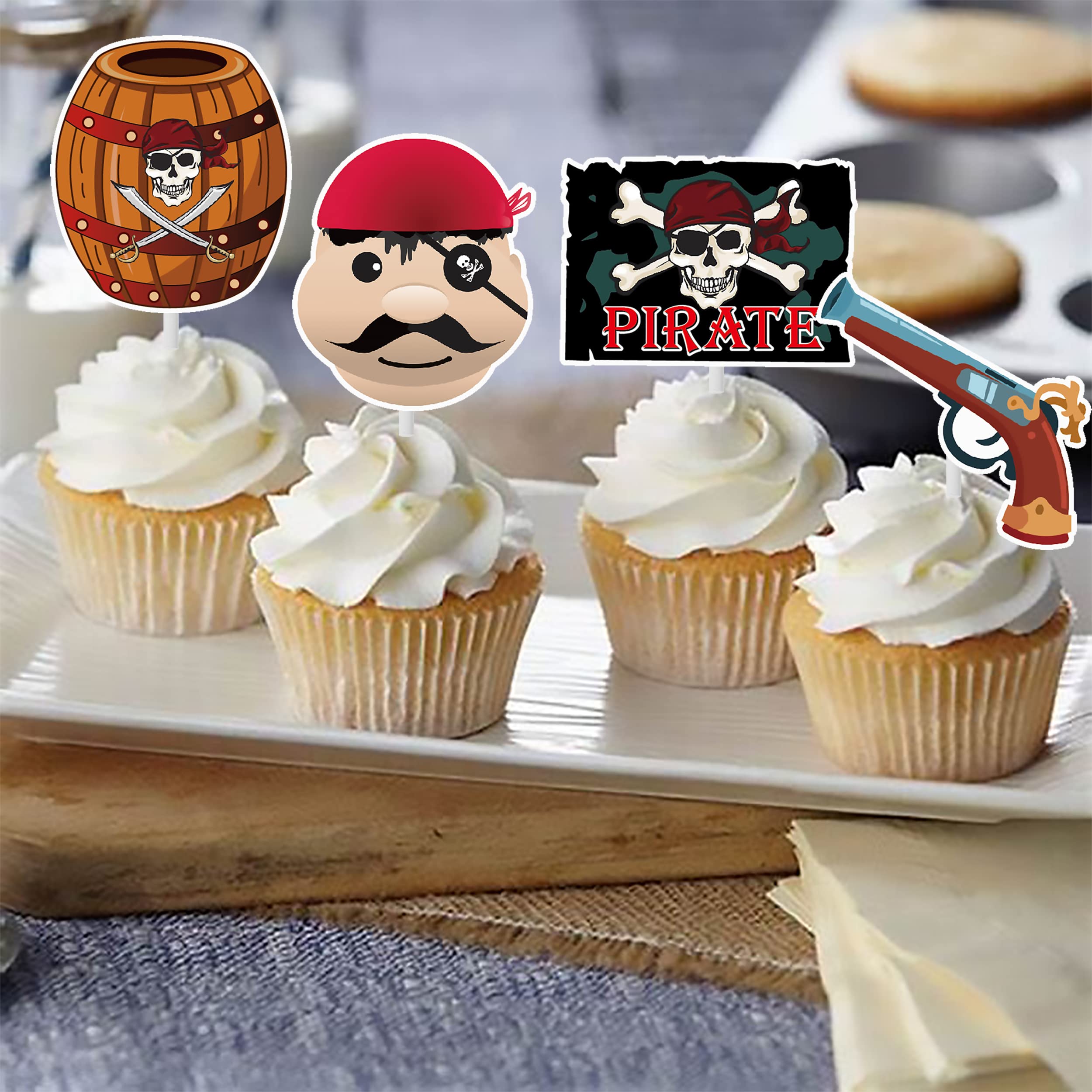 36PCS Pirate Cupcake Toppers - Pirate Party Decorations, Nautical Sailing Cake & Cupcake Picks for Pirate Theme Birthday Party, Baby Shower Supplies - Perfect for Pirate Themed Events, Kids Birthday Cakes & Ocean Adventure Parties