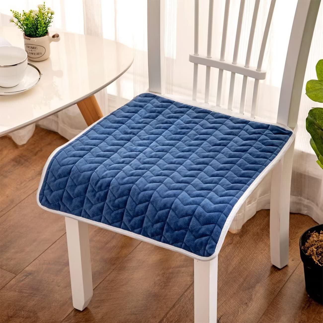 2 Pack Non-Slip Navy Blue Chair Cushions with Ties - 15.7x15.7 Inch Machine Washable Seat Pads for Dining Chairs, Kitchen Chairs, Office Chairs - Perfect for Home, Restaurant and Outdoor Use