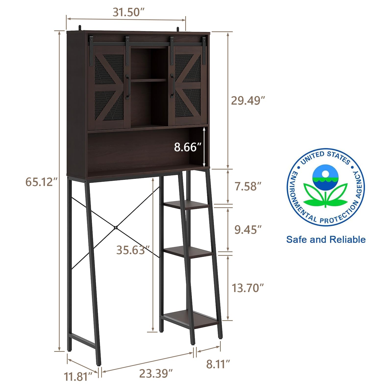 Farmhouse Over The Toilet Storage Cabinet with 2 Sliding Barn Doors - Space Saving Bathroom Organizer for Toiletries, Towels & Laundry - Perfect for Small Bathrooms, Restrooms & Apartment Living (Espresso Finish)