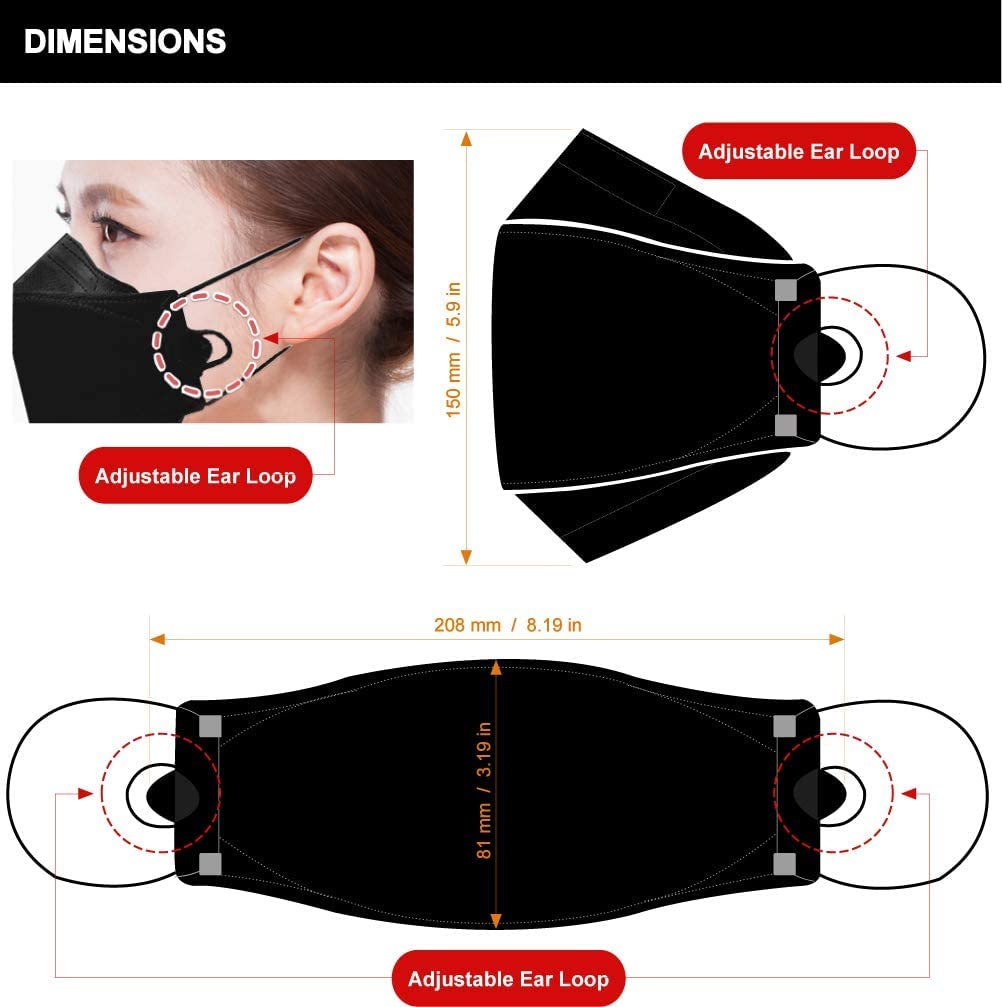 BLUNA KF94 Black Face Mask 10-Pack - Adjustable Strap for Comfort & Safety