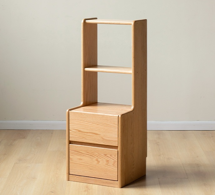 Solid Oak Wood Multifunctional Nightstand with High Section - Perfect for Bedroom, Living Room, and Home Office Storage