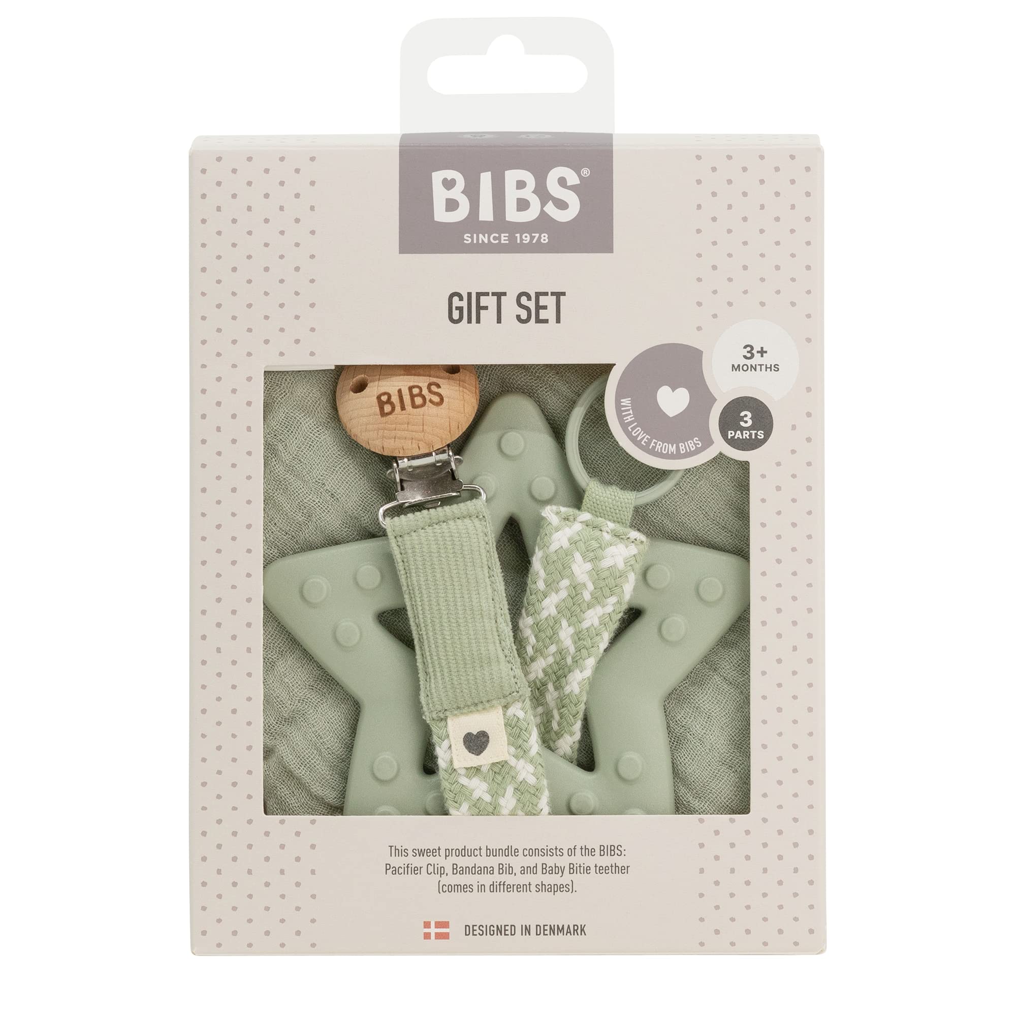 BIBS My First 6 Months Baby Gift Set - Soft Cloth Drool Bib, Pacifier Clip & BPA-Free Teether in Ivory | Perfect Newborn Essentials for Feeding, Soothing & Teething Relief