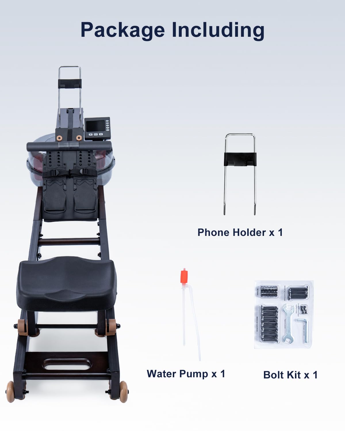 Foldable Water Rowing Machine for Home Gym - Bluetooth Connected Rower with LCD Monitor, Adjustable Foot Pedals & Tablet Holder - Perfect for Full-Body Workout, Cardio Training & Small Space Fitness