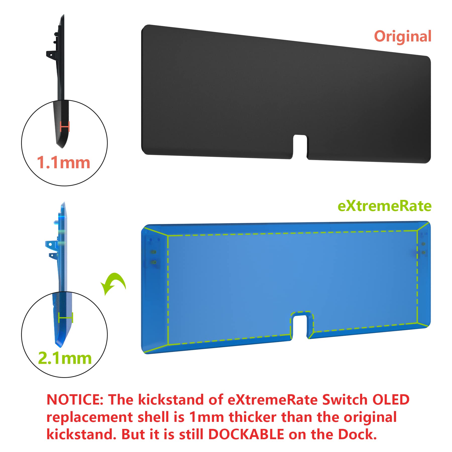 eXtremeRate DIY Full Set Shell for Nintendo Switch OLED - Replacement Back Plate & Kickstand, Custom Controller Housing with Full Button Set (Clear Blue) | Perfect for Gaming Enthusiasts & Console Modders