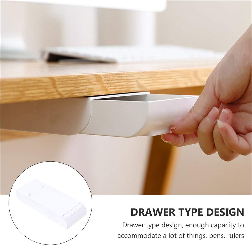 BESPORTBLE 2-Pack ABS Plastic White Desk Organizer with Hidden Drawer - Pen Holder, Pencil Tray, Stationery Storage Container for Office, School & Home Workspace Organization