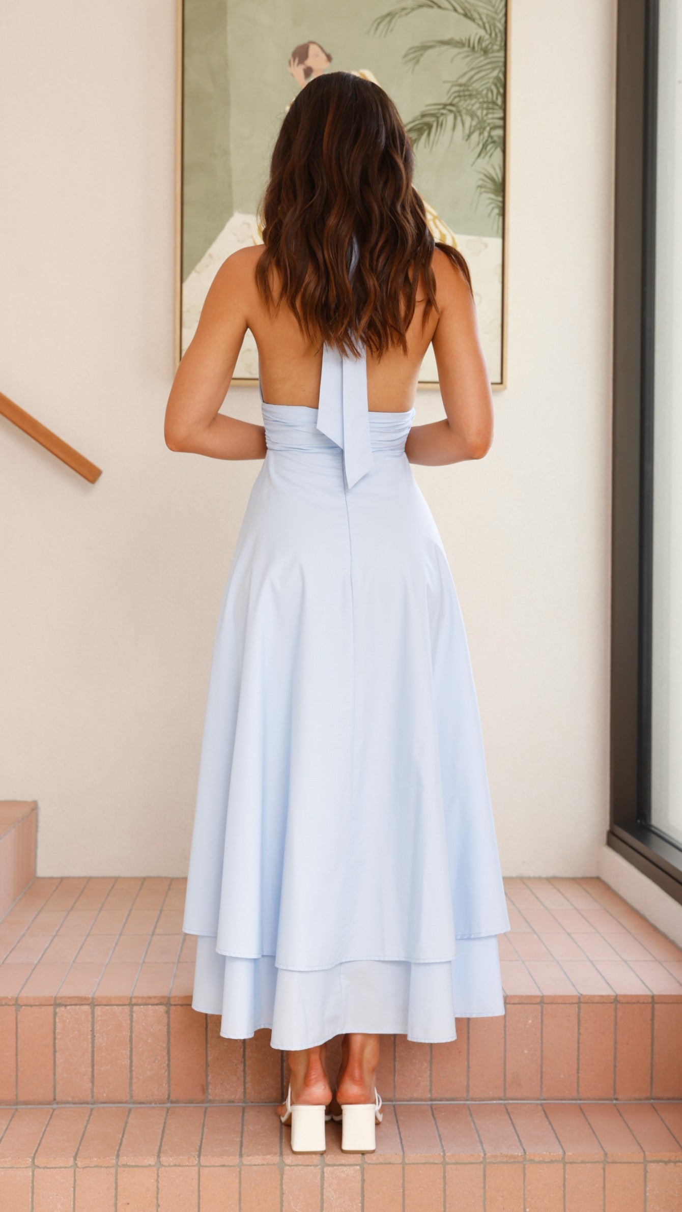 Elegant Kathy Halter Neck Maxi Dress in Light Blue - Perfect for Summer Beach Vacations, Weddings & Evening Parties