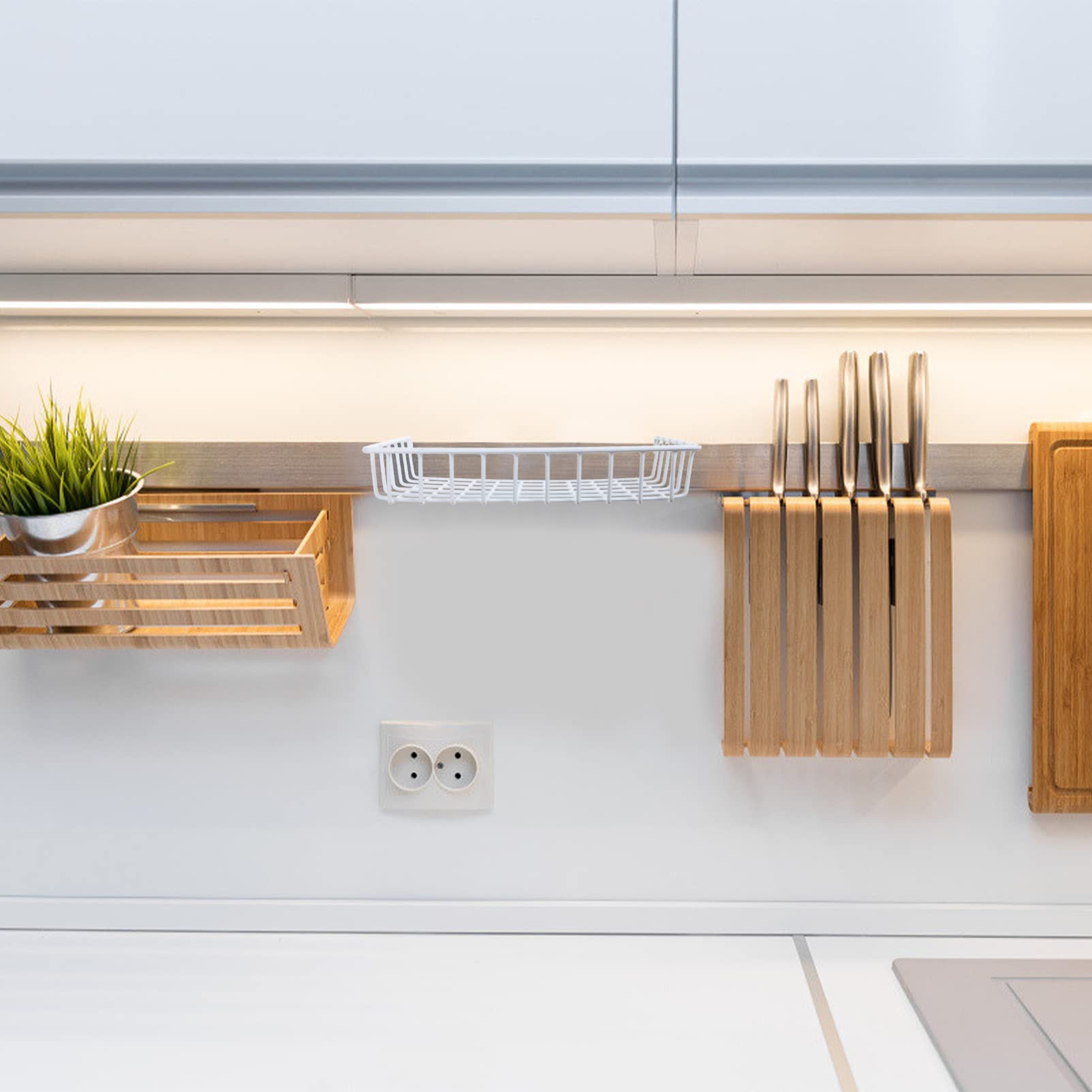 DOITOOL 2-Pack Under Cabinet Storage Baskets - Heavy Duty Iron Wire Shelf Organizer for Kitchen, Pantry & Bathroom - Perfect for Storing Snacks, Utensils & Household Items - Space Saving Cabinet Shelf Solution