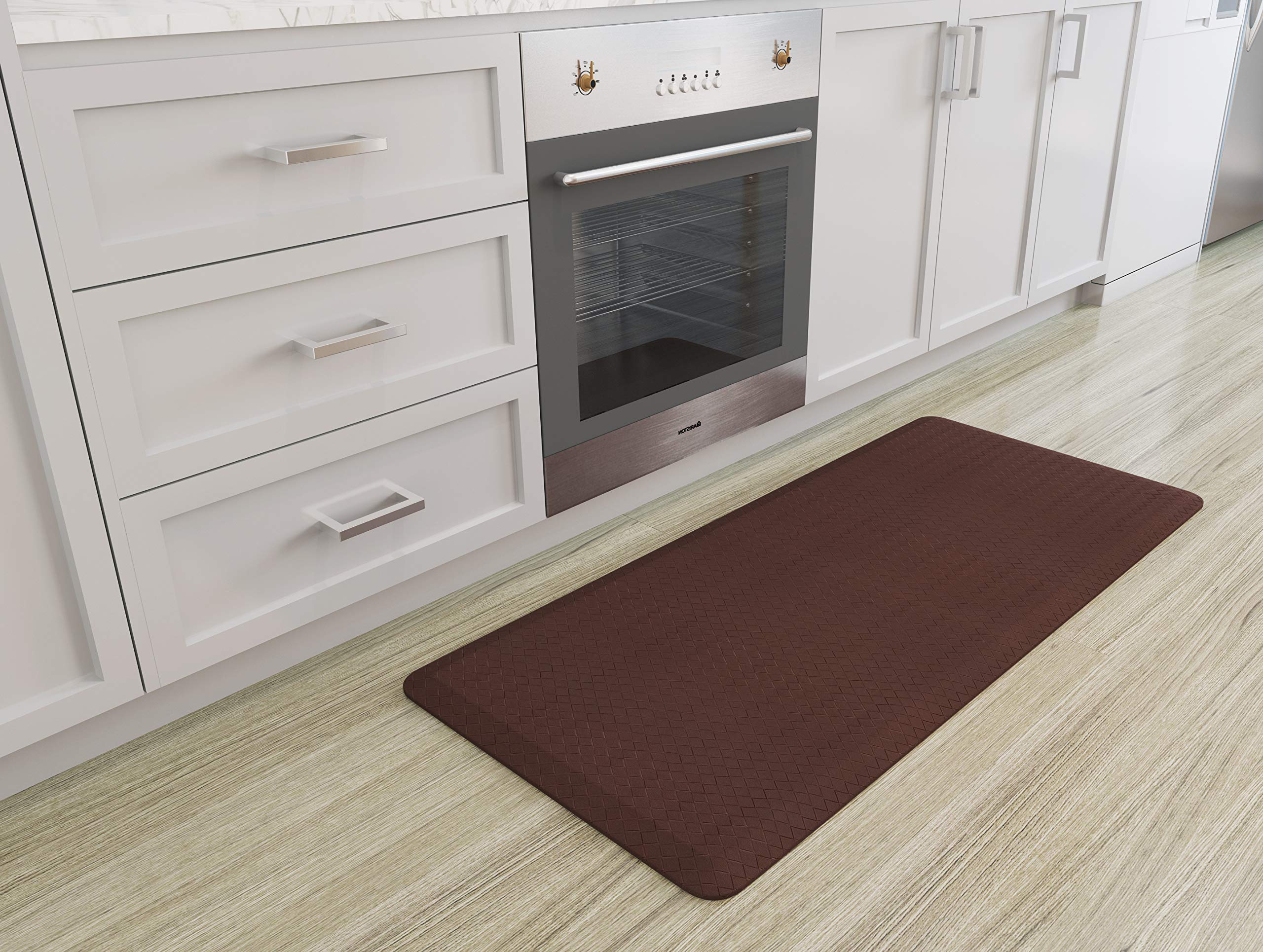 Ergonomic Anti Fatigue Standing Mat - Non Slip Cushioned Kitchen Floor Mat for Standing Desks - Durable & Stain Resistant Foam Pad (Basic Brown, 24