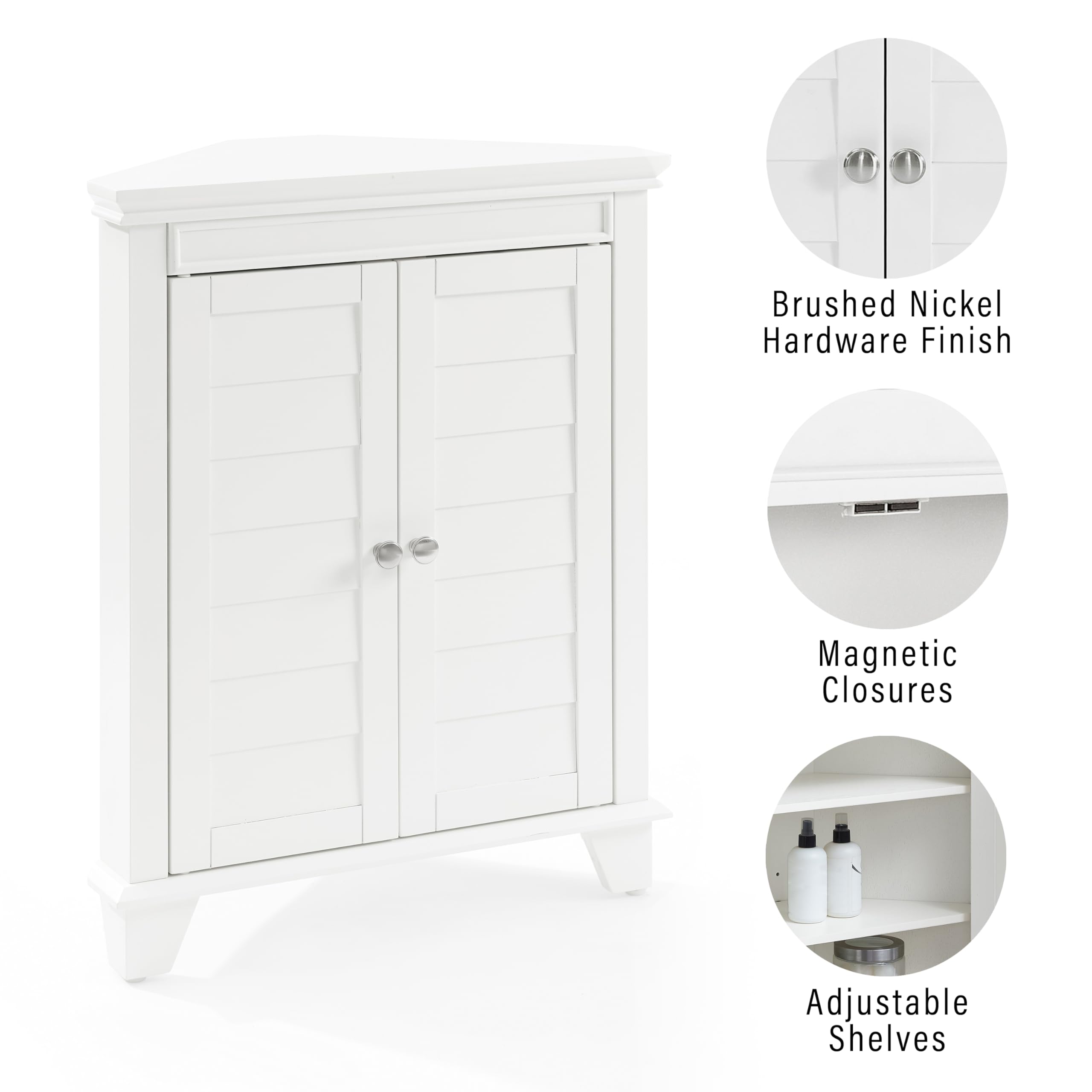 Crosley Lydia White Corner Storage Cabinet with Shelves - Bathroom Organizer & Home Decor for Small Spaces, Bedroom, Living Room, Entryway