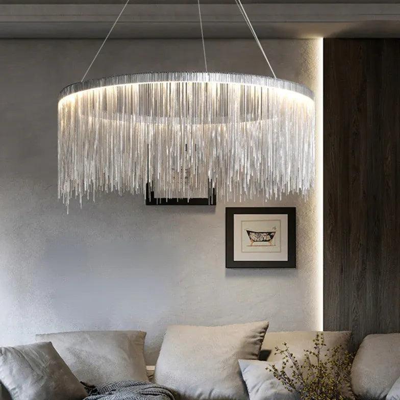Modern Ring-Shaped Tassel Pendant Light - Elegant Luxury Ceiling Fixture for Dining Room, Bedroom & Living Room Decor