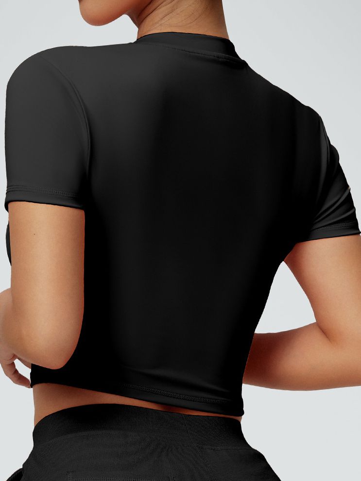 ZASUWA Women's Solid Color V-Neck Quick Dry Stretchy Tight Short Sleeve T-Shirt - Perfect for Yoga, Gym & Casual Wear