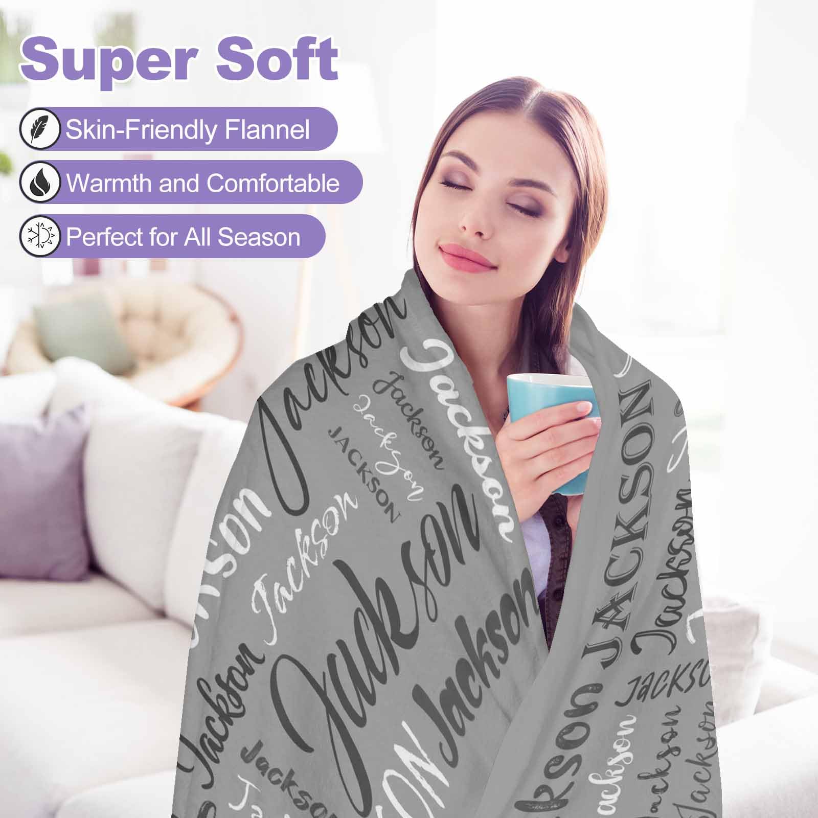 MyPupSocks Personalized Baby Blanket - Custom Name Blanket for Kids, Teens & Adults - Gray Throw Blanket for Birthday, Christmas Gifts - Perfect for Family, Friends & Cozy Home Decor