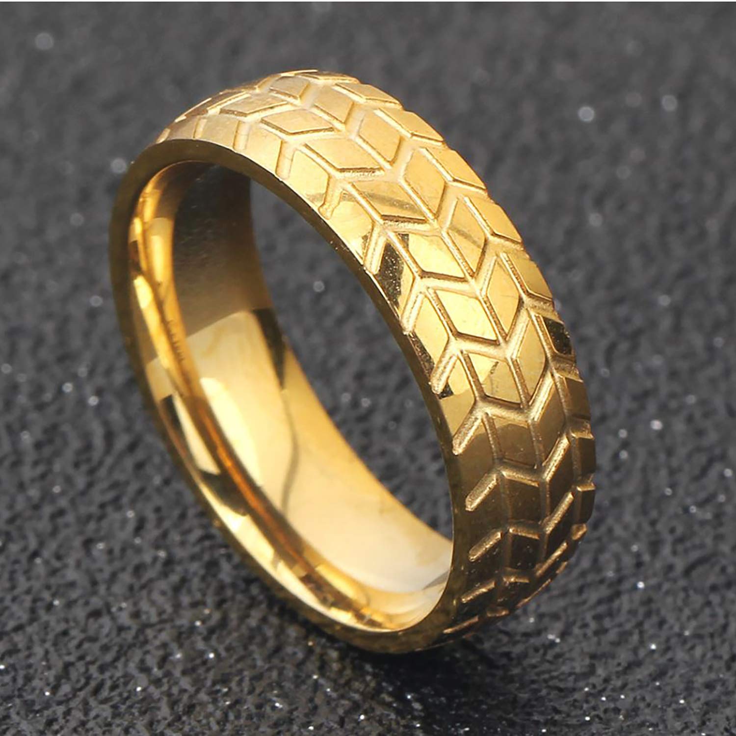 Titanium Steel Ring 6mm Width Tire Tread Grooved Wedding Band for Men & Women - Size 7-12 with Jewelry Box - Perfect for Anniversary, Engagement & Everyday Wear
