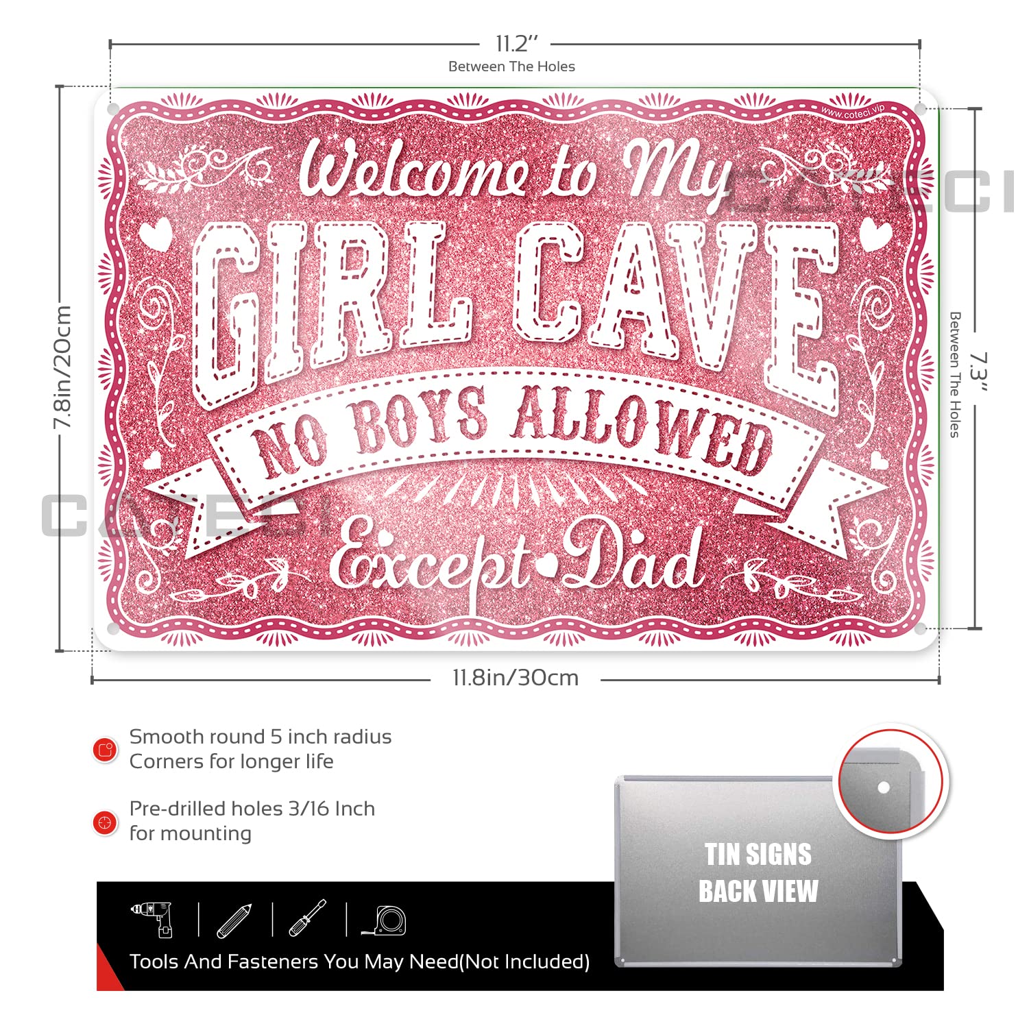 Cute No Boys Allowed Except Daddy Sign - Kawaii Girl Cave Decor for Teen Bedroom, Door & Wall (12x8 Inch) - Perfect for Girls Room, Dorm Decor & Gift Ideas