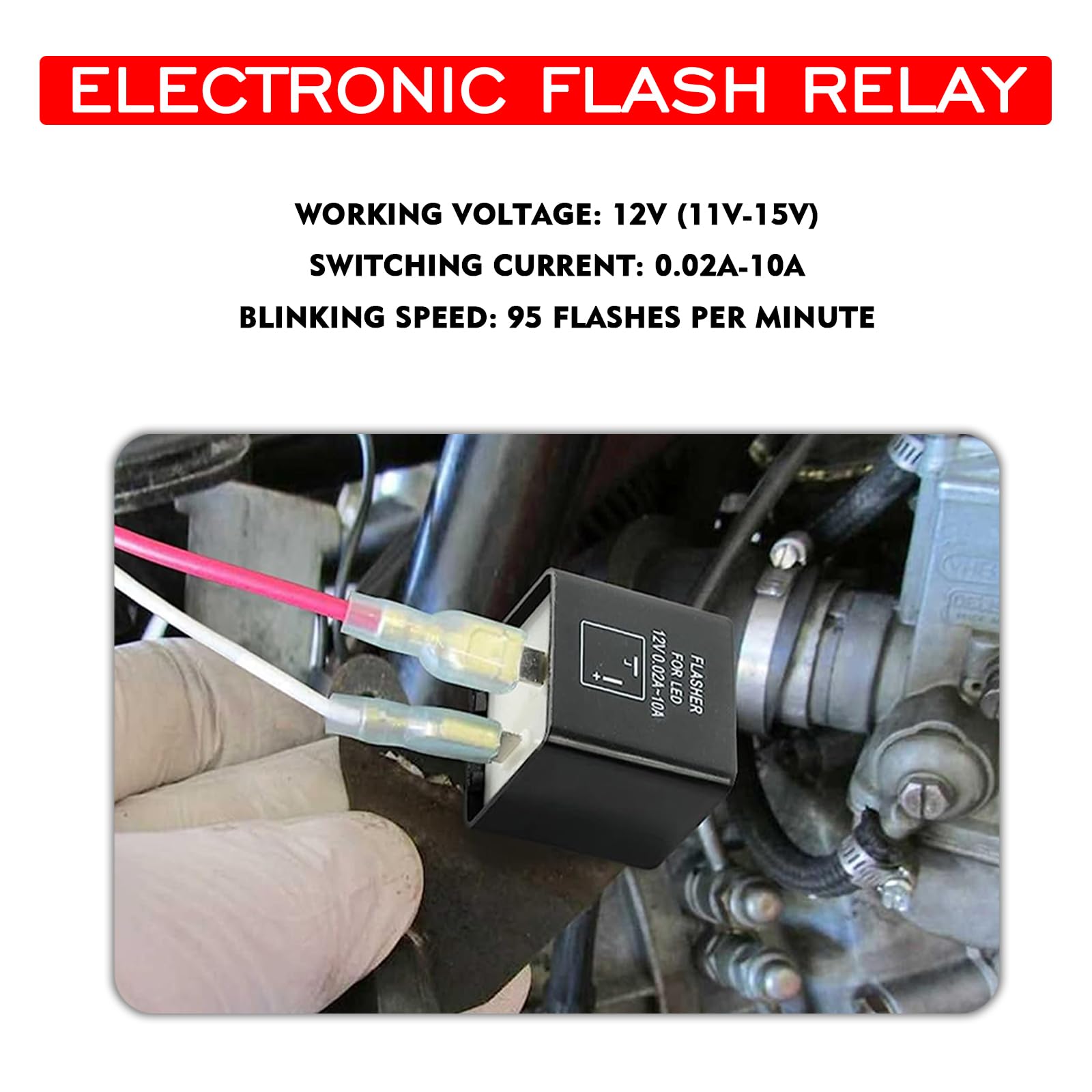 2 Pin 12V LED Flasher Relay - Universal Motorcycle & Scooter Turn Signal Blinker for LED Lights - Waterproof, Fast Hyper Flash, Automotive Replacement - Perfect for Custom Bike Upgrades & Night Riding Safety
