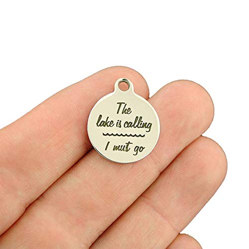 Premium Stainless Steel Lake-Themed Charms - 'The Lake Is Calling' Outdoor Jewelry - Bulk 10 Pack (BFS2429) - Perfect for Camping, Hiking & Nature Lovers