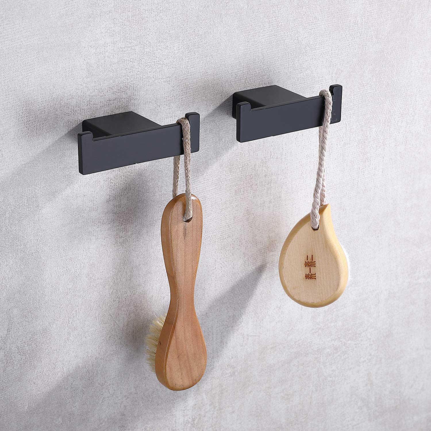 TASTOS Matte Black Bathroom Hooks - 2 Pack SUS304 Stainless Steel Double Hook for Towels, Robes & Coats - Rustproof Wall Mounted Hooks for Bathroom, Kitchen, Bedroom & Entryway Organization