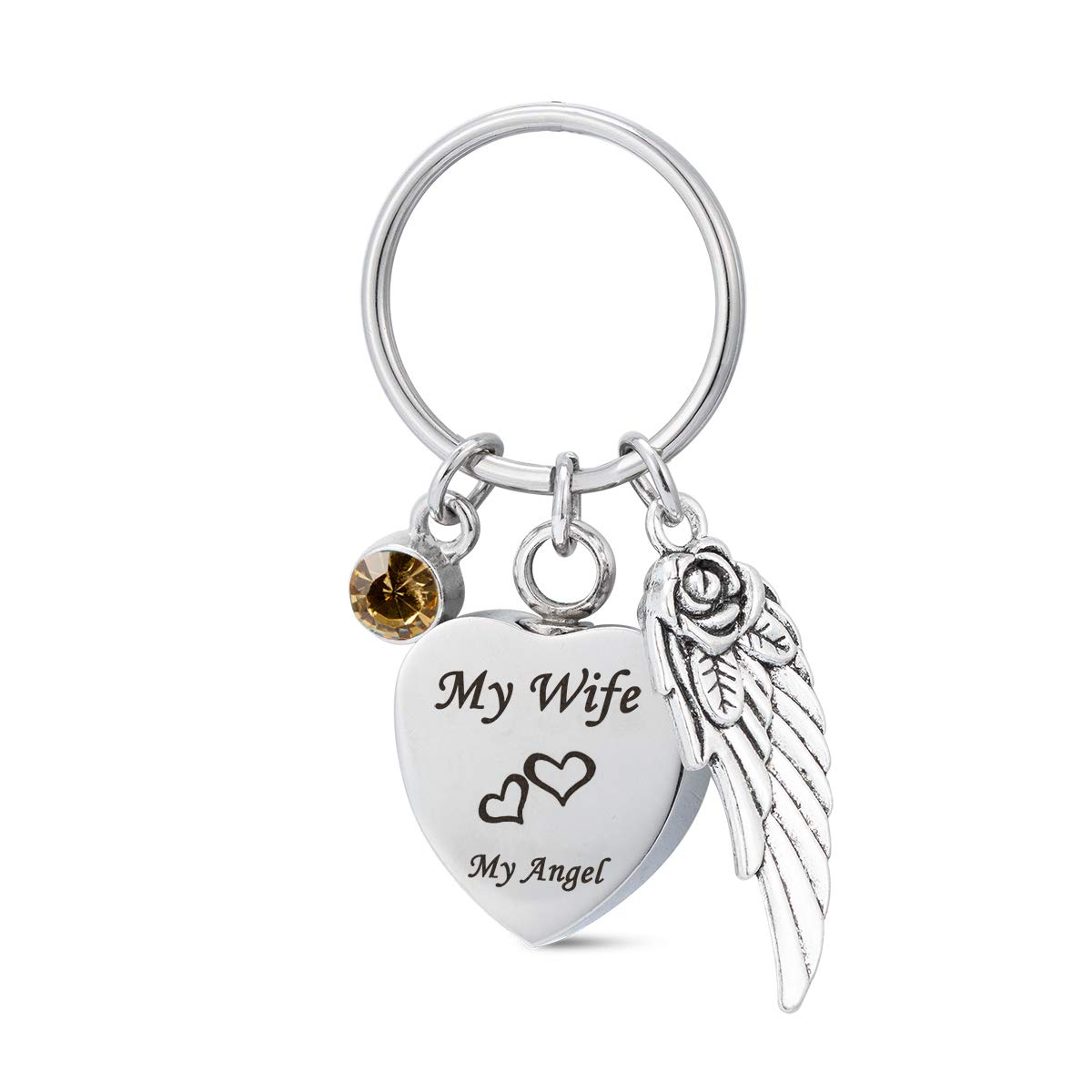 GIONO Cremation Urn Keychain - Memorial Jewelry with Angel Wing & Birthstone Charm for Ashes - Perfect Keepsake Gift for Wife, Mother, Loved Ones - Use for Remembrance, Funeral, or Special Occasions