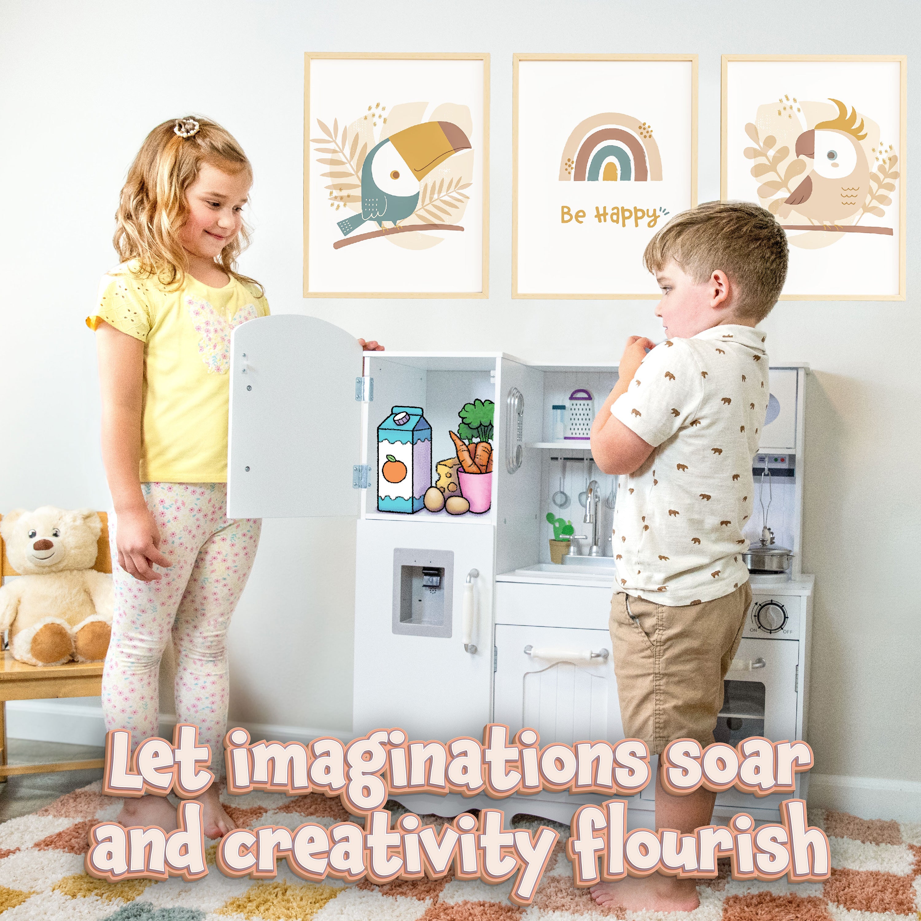 Sunnydaze Chef Sounds Wooden Play Kitchen Set with Lights & Sounds - Interactive Pretend Play Toy for Kids, Perfect for Home & Preschool Learning Activities