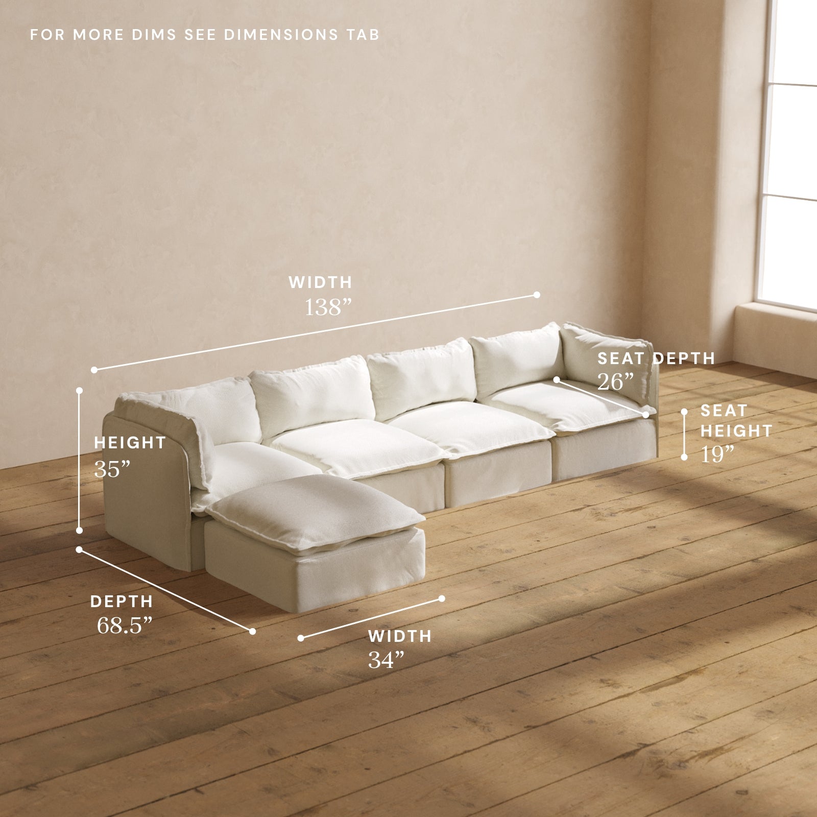 Premium Modular Performance 4-Seater Sectional Sofa in Eggshell White | Luxe Fabric Blend | Perfect for Living Rooms, Family Gatherings & Home Theater Seating