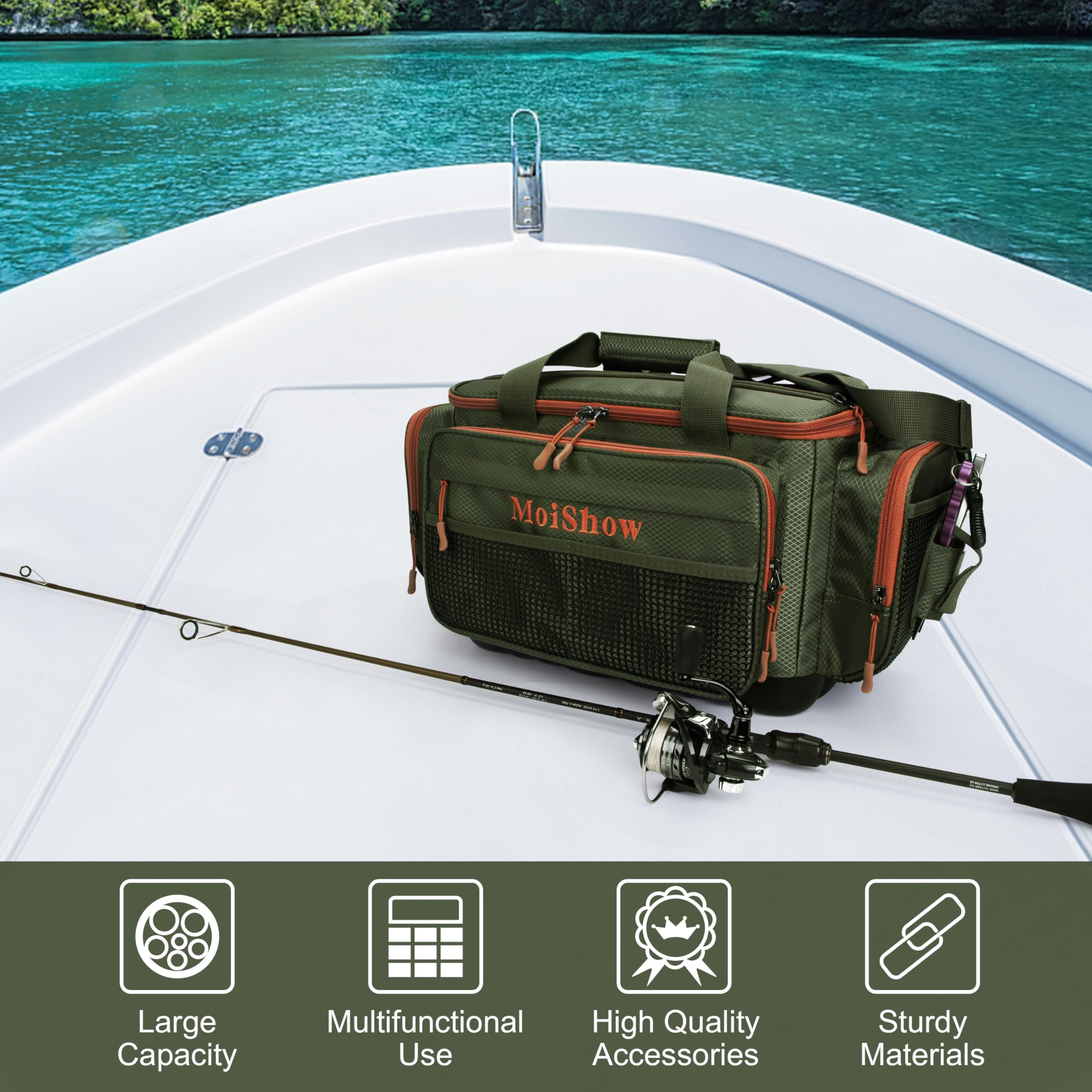 **Waterproof Fishing Tackle Box Bag - Saltwater & Freshwater Fishing Gear Organizer with Padded Shoulder Strap - Fits 3600/3700 Tackle Boxes (Green) - Perfect for Shore Fishing, Boat Trips & Outdoor Adventures**