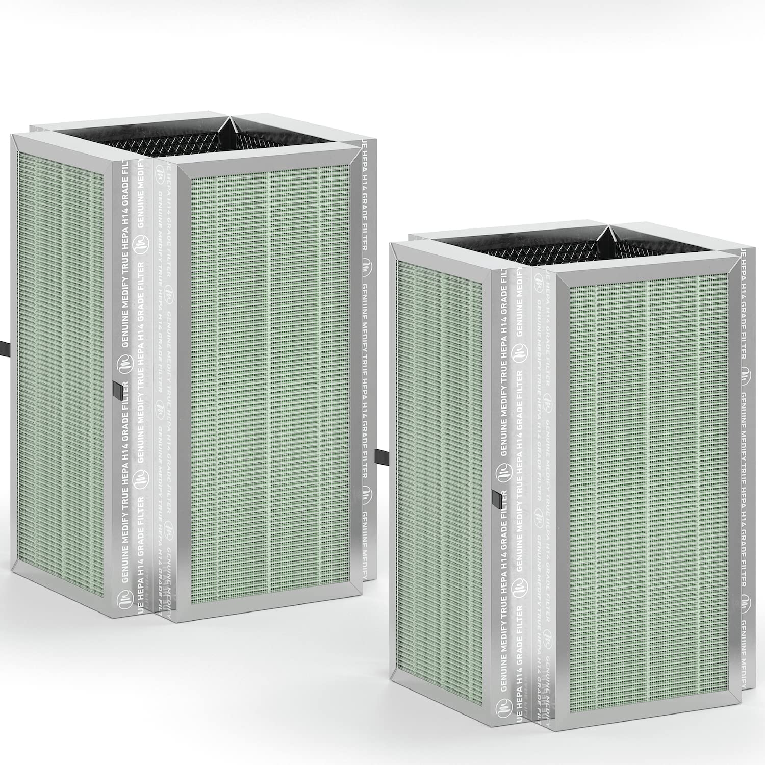 Medify MA-50 Genuine Replacement H14 HEPA Air Filter - 3-in-1 Pre-Filter, Activated Carbon for Allergens, Smoke, Dust, Pollen & Pet Dander - 0.1 Micron Filtration - 2 Pack - Perfect for Home, Office & Allergy Relief