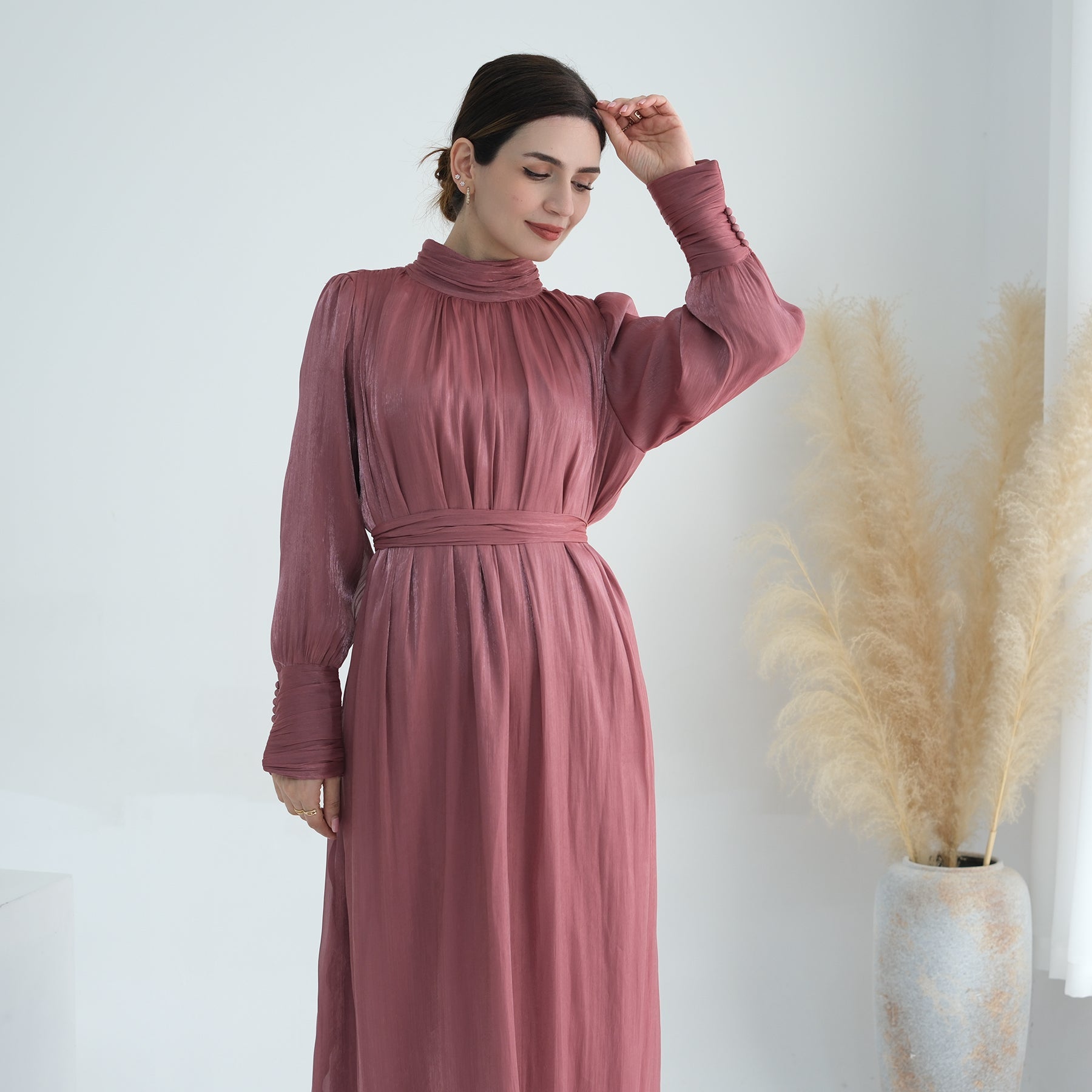 Indira Sparkles Long Sleeve Maxi Dress in Magenta | Elegant Evening Gown for Women | Perfect for Weddings, Parties & Special Occasions